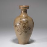 A KOREAN UNDERGLAZE-IRON PAINTED CELADON VASE WITH A DISH-LIKE MOUTH, JOSEON DYNASTY
