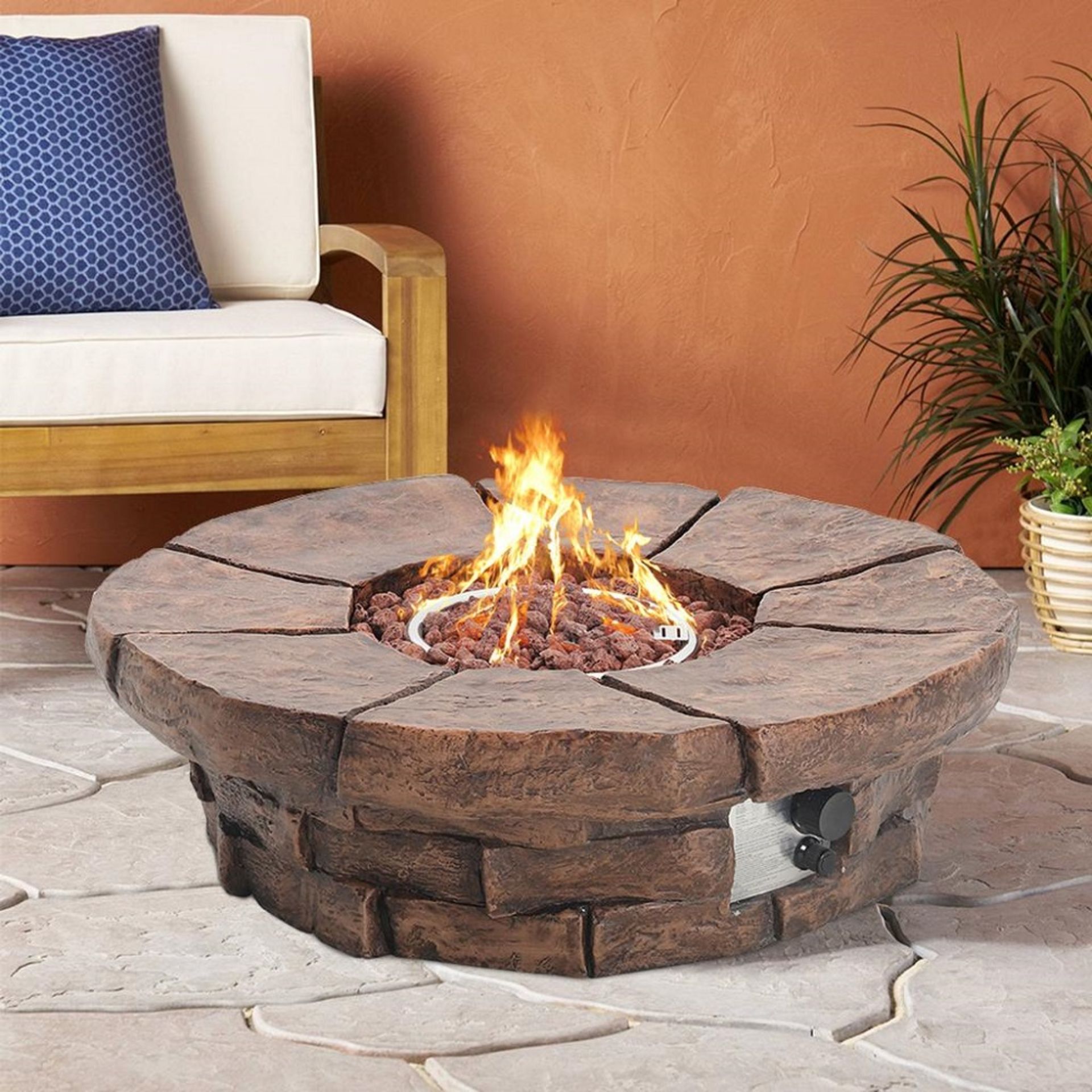 Brand New Large Round Gas Firepit Heater RRP £347 Stone Concrete Effect Outdoor Garden Patio Heater