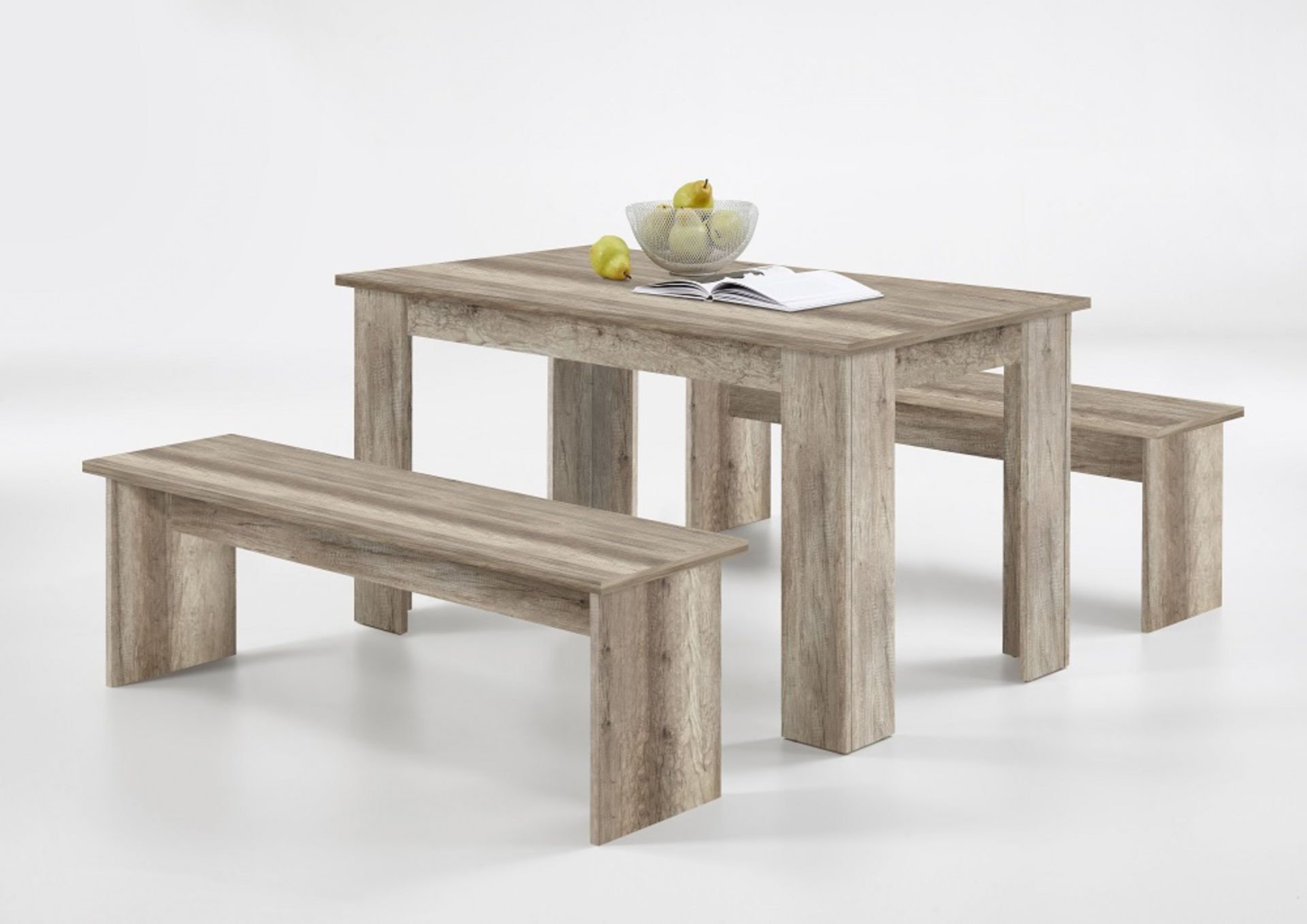 Brand New Boxed Stock RRP £299 Oak Effect Dining Set Table and Benches