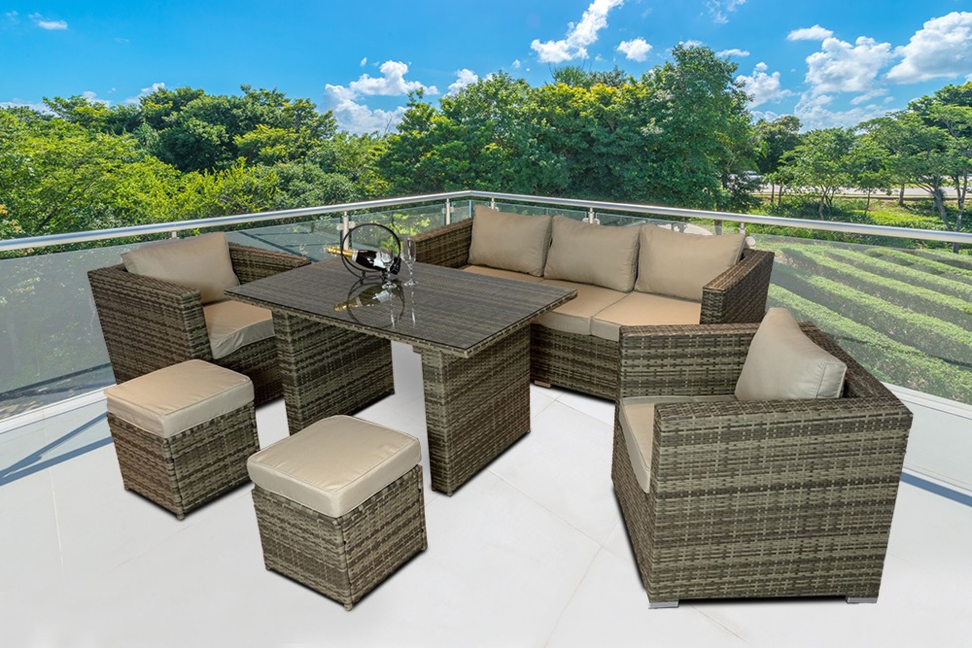 BRAND NEW BOXED - Rattan Outdoor Sofa 7 Seater Dining Table Set Brown Natural Wicker Weave - Image 4 of 9