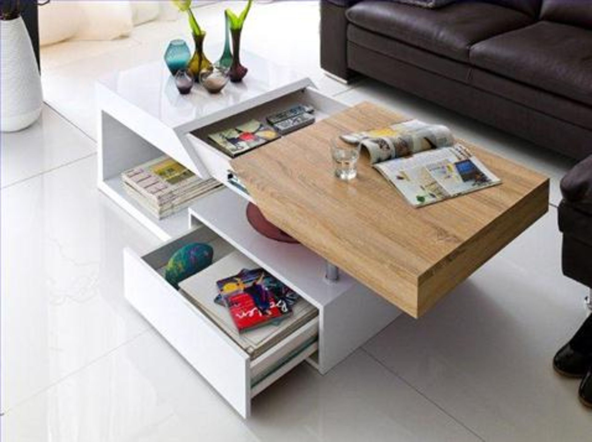 Brand New Wayfair Stock - RRP £319 Callan Coffee Table with Storage Drawer Boxed White Gloss and Oak - Image 6 of 6