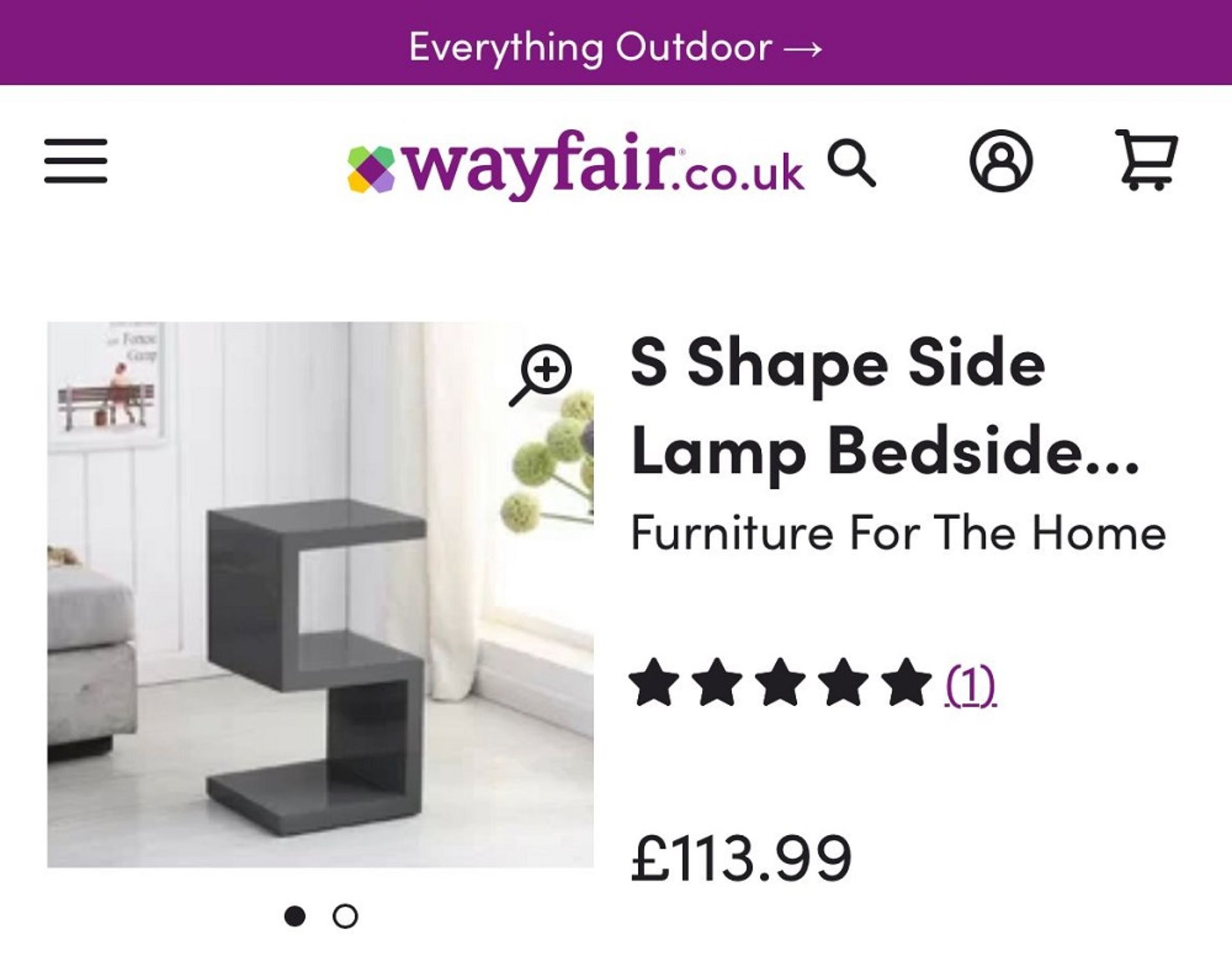 Brand New Boxed Wayfair Stock - RRP £114 Grey High Gloss S Shape SIde Lamp Table - Image 2 of 2