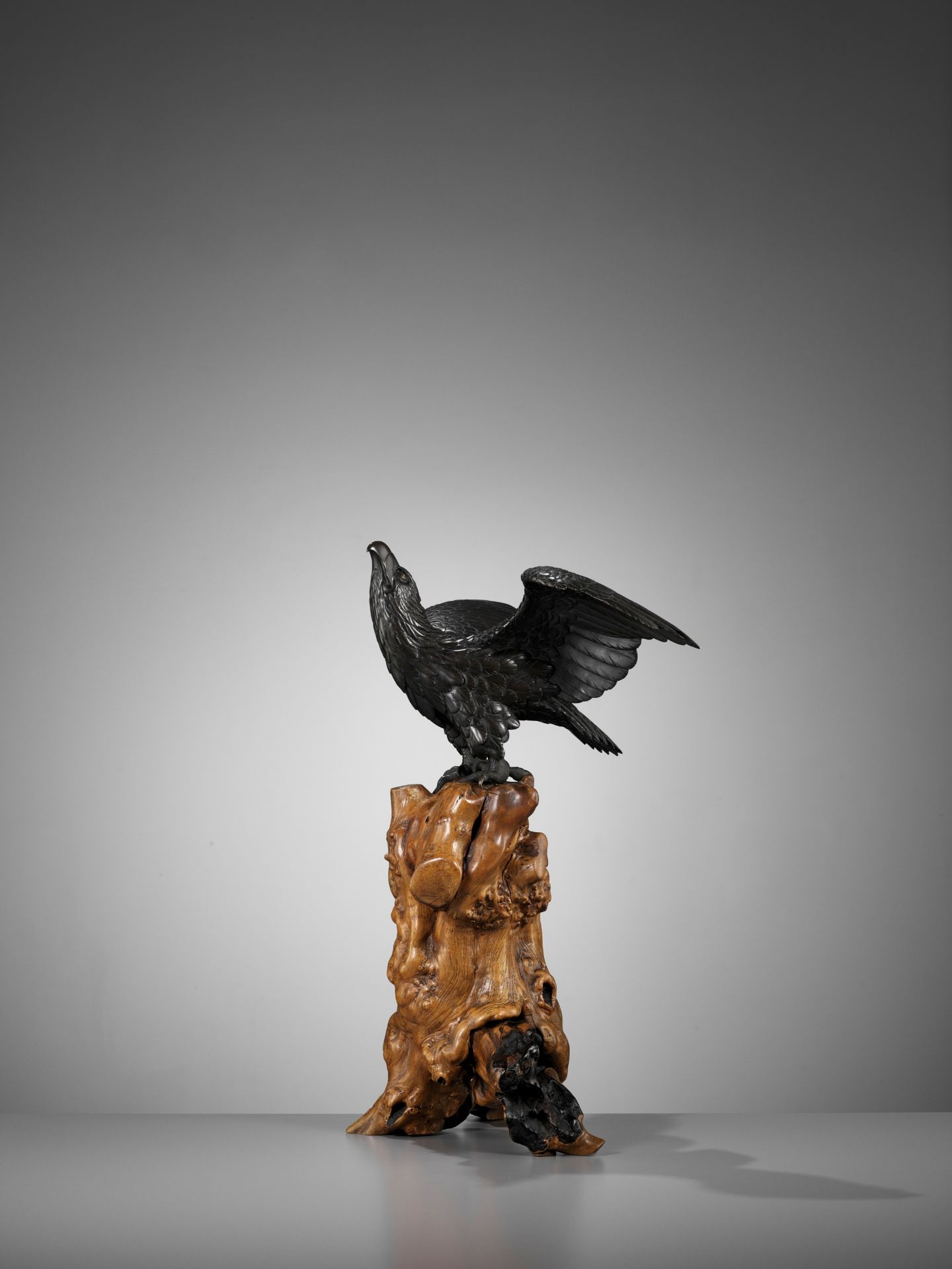 AKASOFU GYOKKO: AN IMPRESSIVE AND RARE BRONZE OKIMONO OF AN ASCENDING EAGLE - Bild 7 aus 18