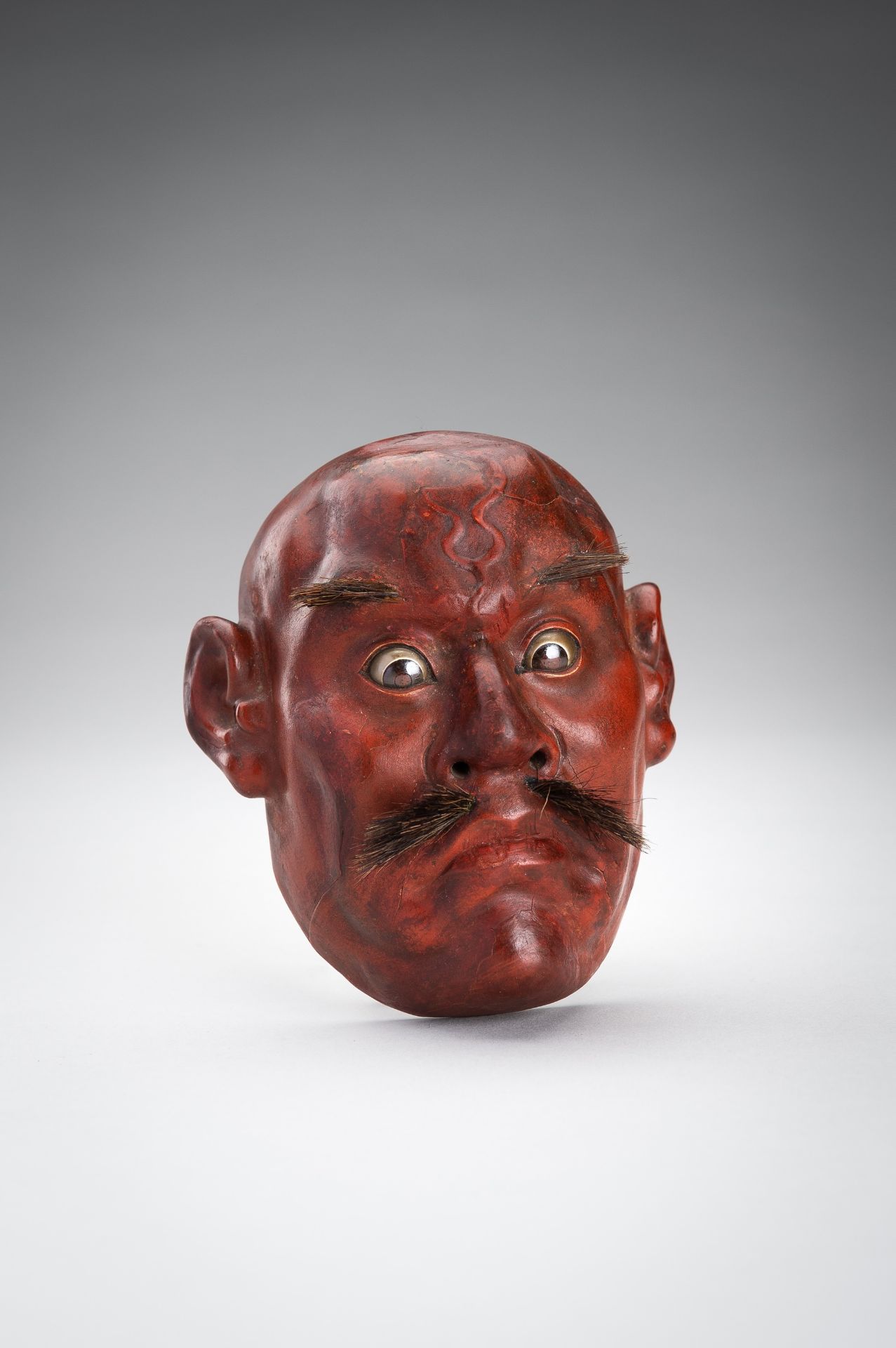 A SMALL LACQUERED WOOD MASK OF A MAN - Image 3 of 9