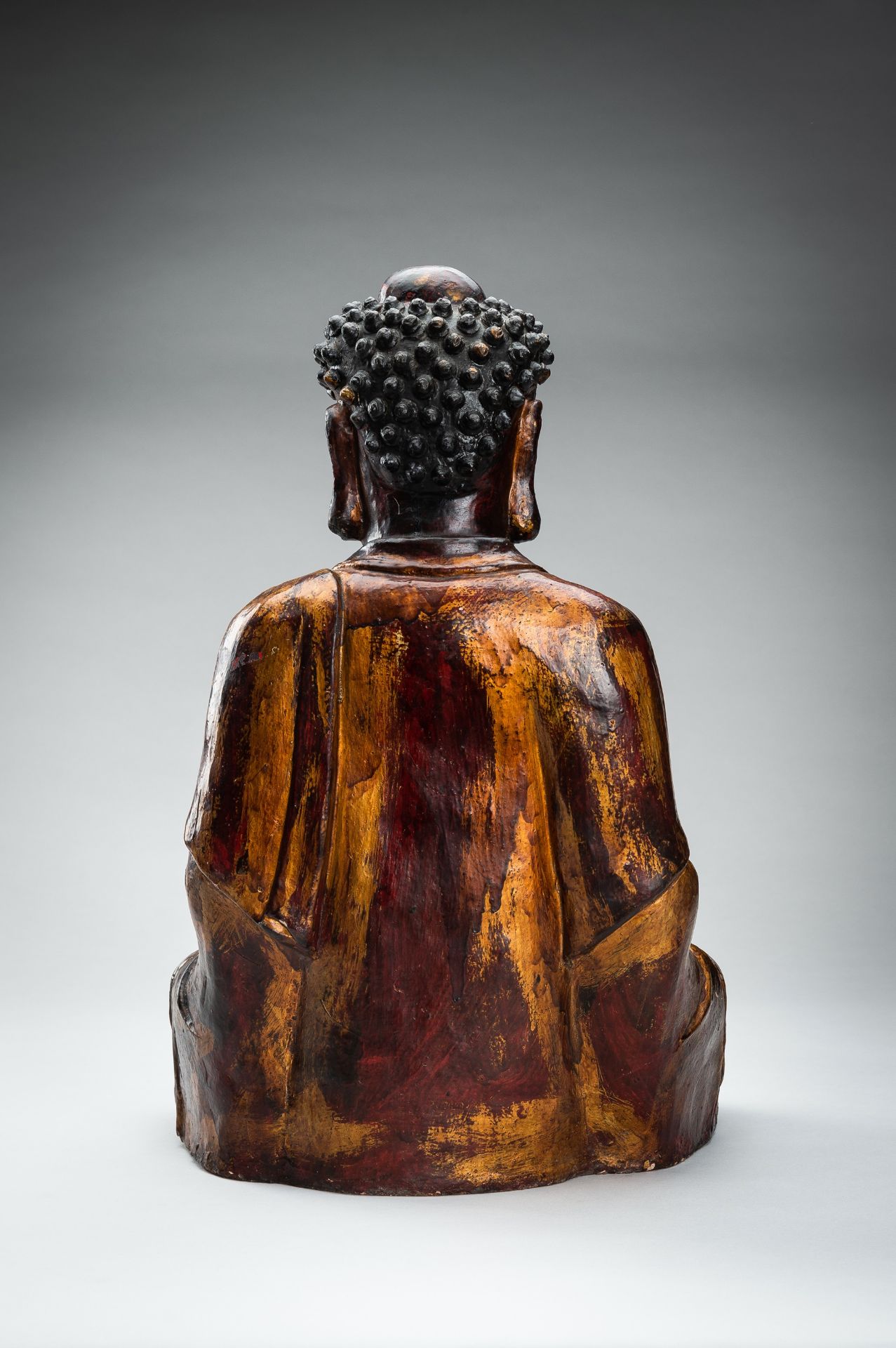 A POLYCHROME LACQUERED MING DYNASTY FIGURE OF BUDDHA - Image 12 of 13