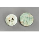 A LOT WITH TWO DECORATIVE JADE & HARDSTONE DISCS