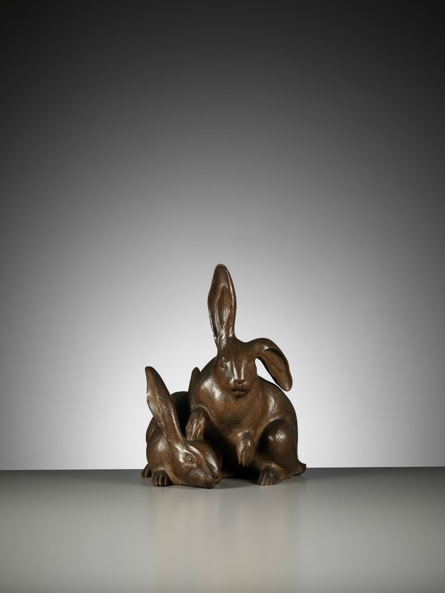 HIROYUKI: A FINE BOXWOOD OKIMONO OF LONG-EARED HARES - Image 10 of 13