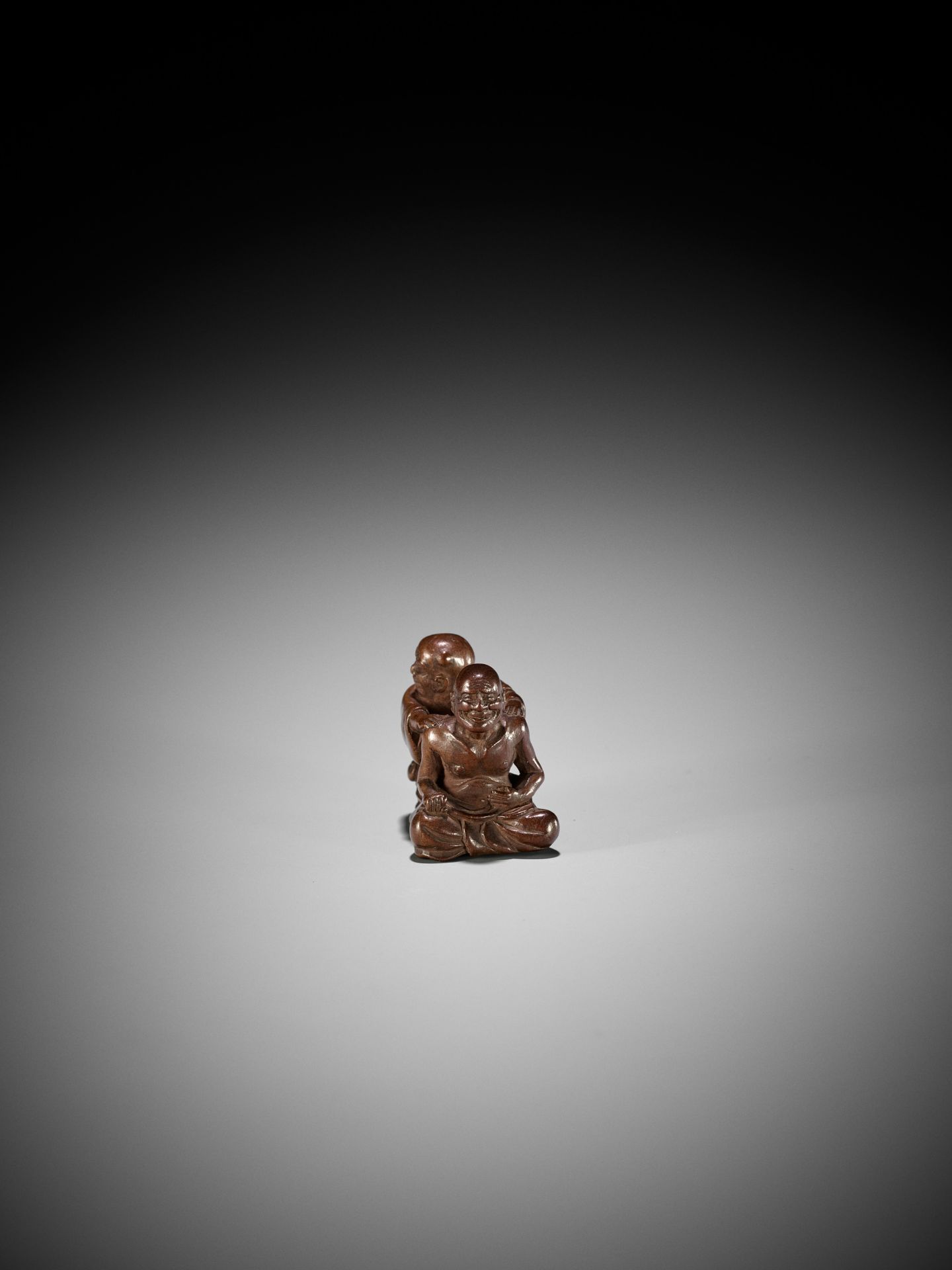 MIWA: A WOOD NETSUKE OF A BLIND MASSEUR AND CLIENT - Image 3 of 15