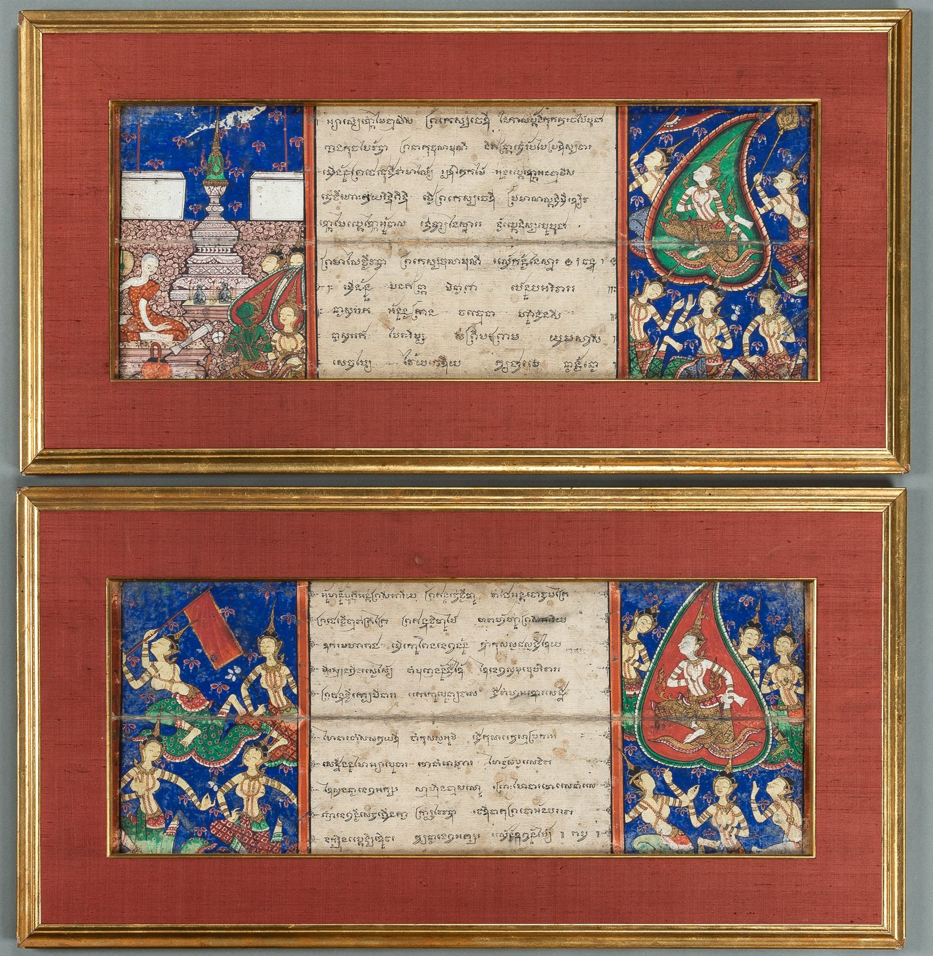 TWO ILLUSTRATED 'PHRA MALAI' MANUSCRIPT LEAVES, 19TH CENTURY