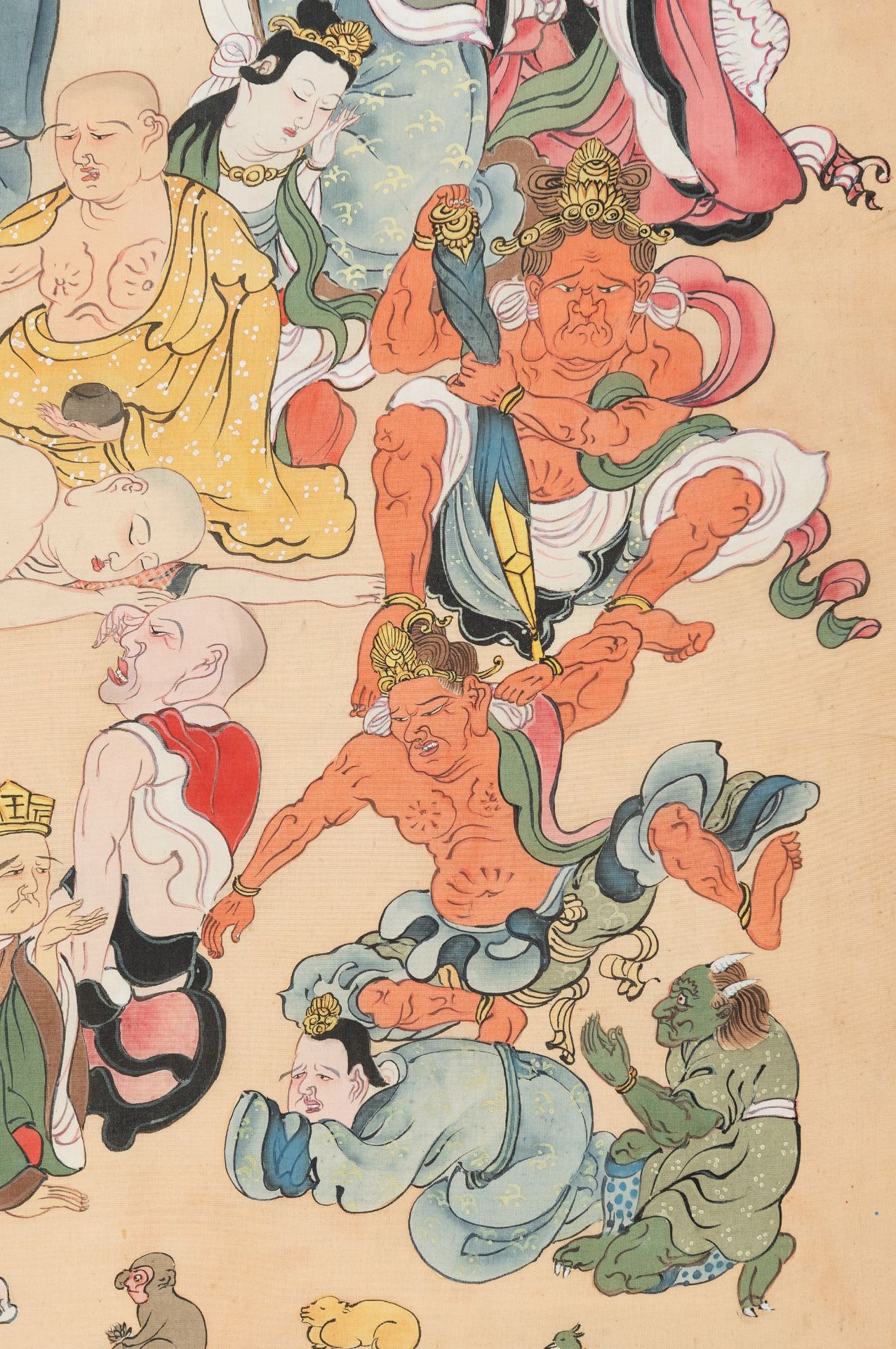 A RARE SCROLL PAINTING DEPICTING THE DEATH OF THE HISTORICAL BUDDHA (NEHAN-ZU) - Image 9 of 12