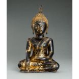 A GOLD LACQUERED BRONZE FIGURE OF BUDDHA