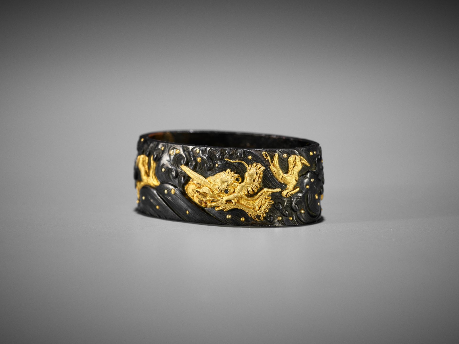 MASATOMO: A FINE SHAKUDO AND GOLD FUCHI AND KASHIRA WITH DRAGONS IN CRASHING WAVES - Image 4 of 7