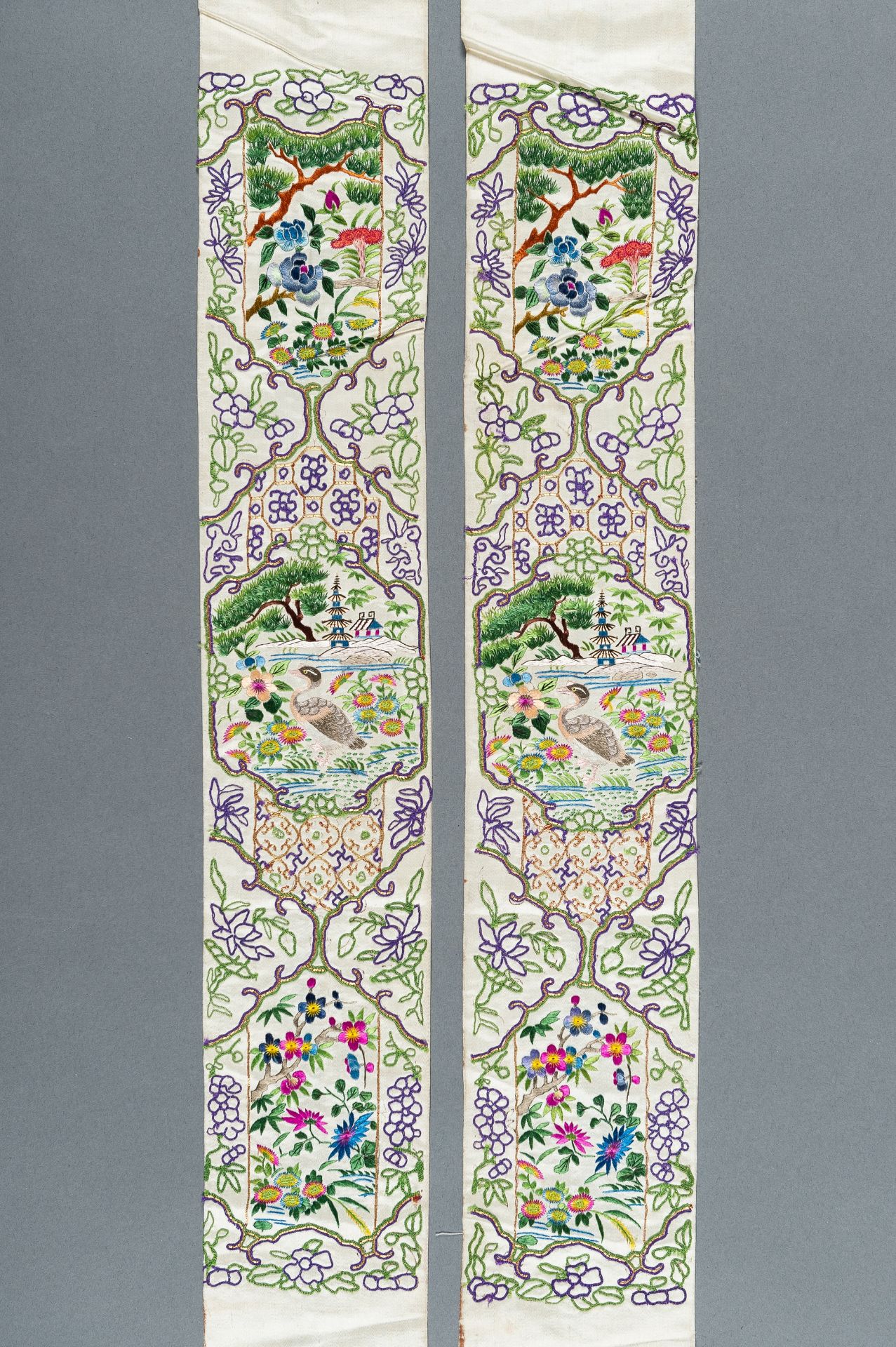 A PAIR OF FLORAL SILK SLEEVE BANDS, QING