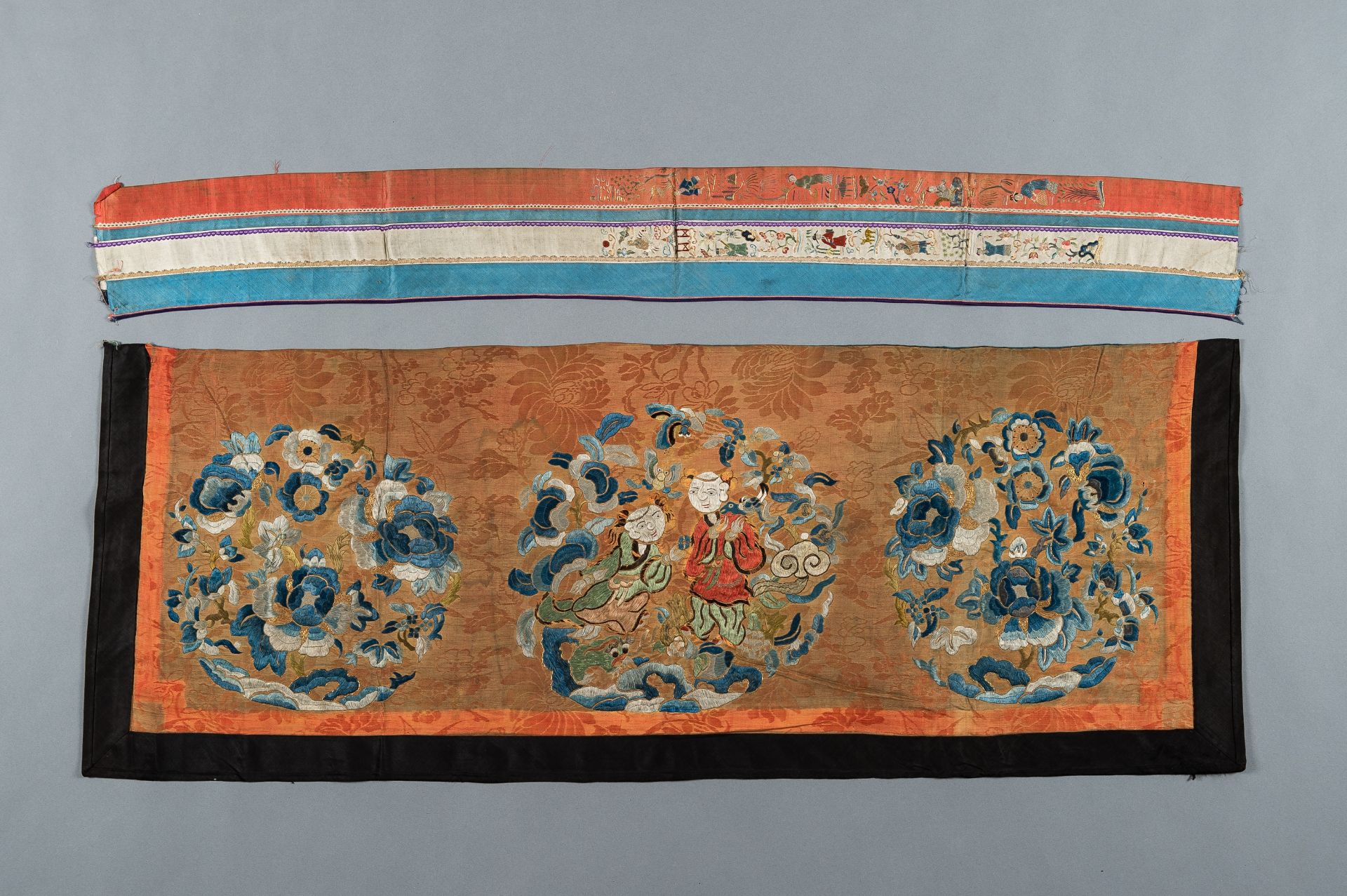 A LOT WITH TWO SILK TEXTILES, QING