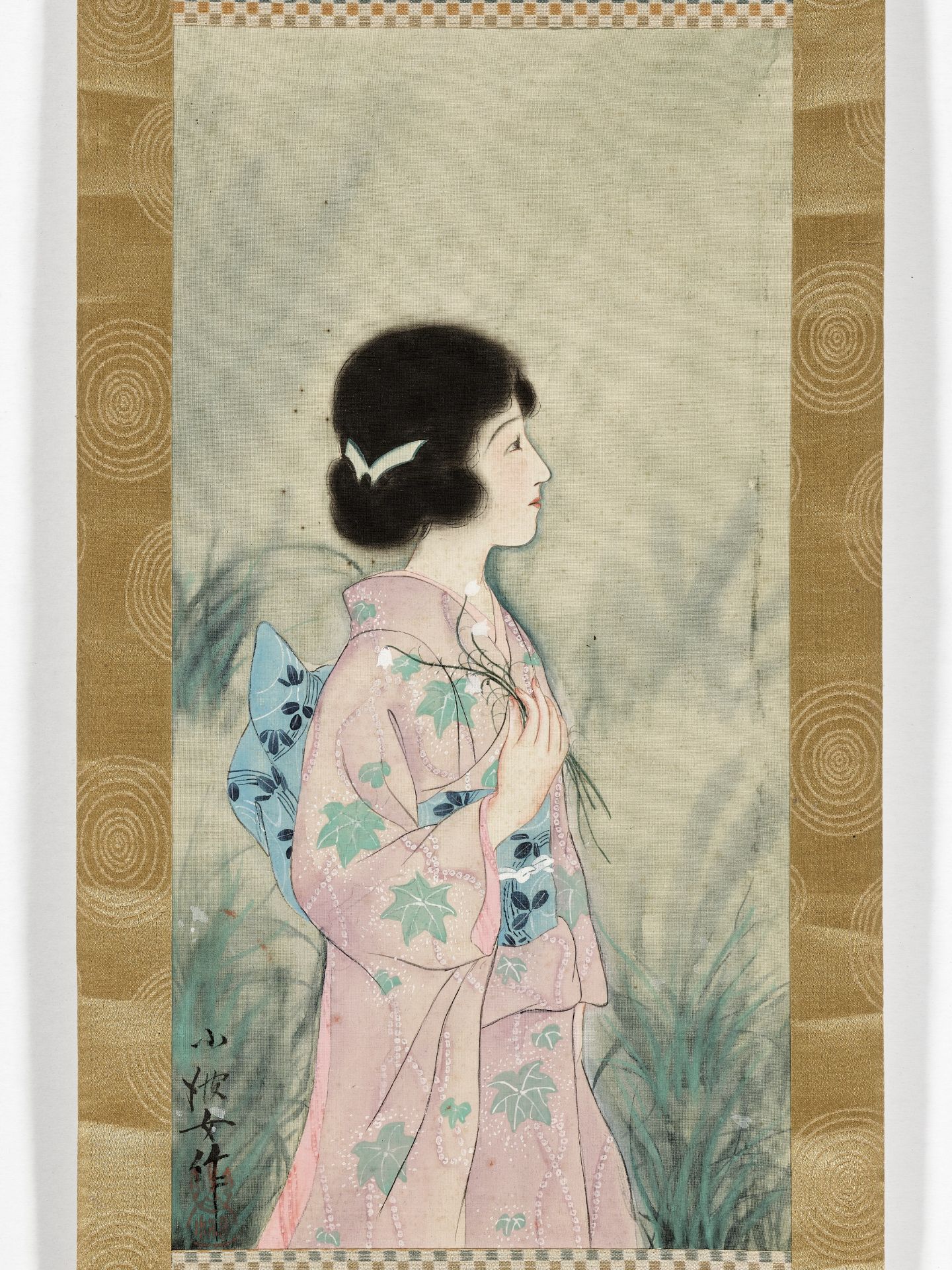 A SCROLL PAINTING OF A JAPANESE LADY, c. 1900s - Image 2 of 8