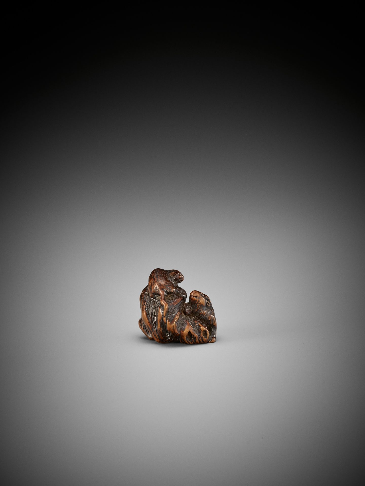 KOKEI: A RARE WOOD NETSUKE OF A GOAT AND YOUNG ON A ROCK - Image 11 of 14