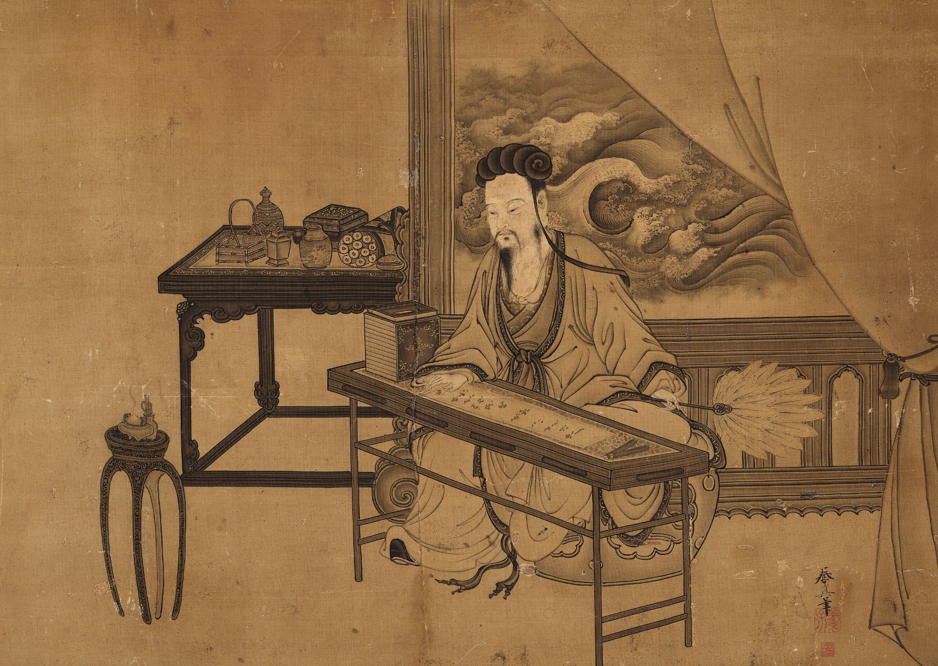 KOTO YOSHIN: A FINE KANO SCHOOL PAINTING OF 'SCHOLAR READING A SCROLL' - Bild 2 aus 8
