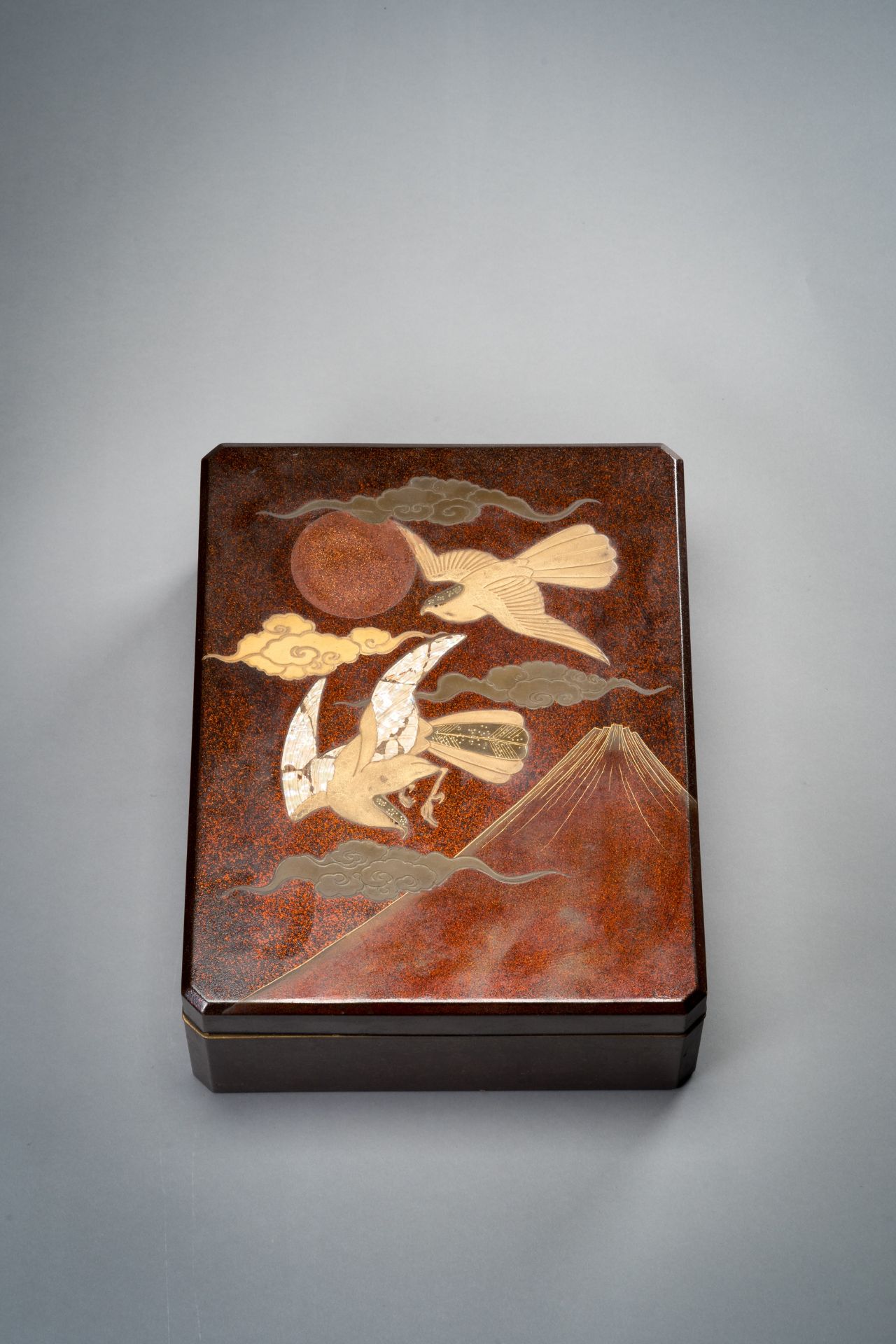 A LARGE LACQUER FUBAKO AND A SUZURIBAKO WITH BIRDS, TAISHO - Image 5 of 7