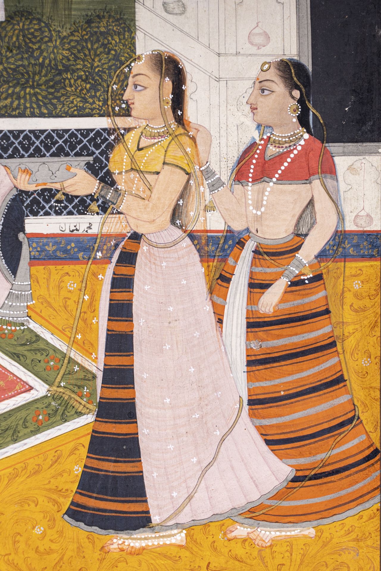 AN INDIAN MINIATURE PAINTING OF A PRINCESS AND ATTENDANTS - Image 3 of 6