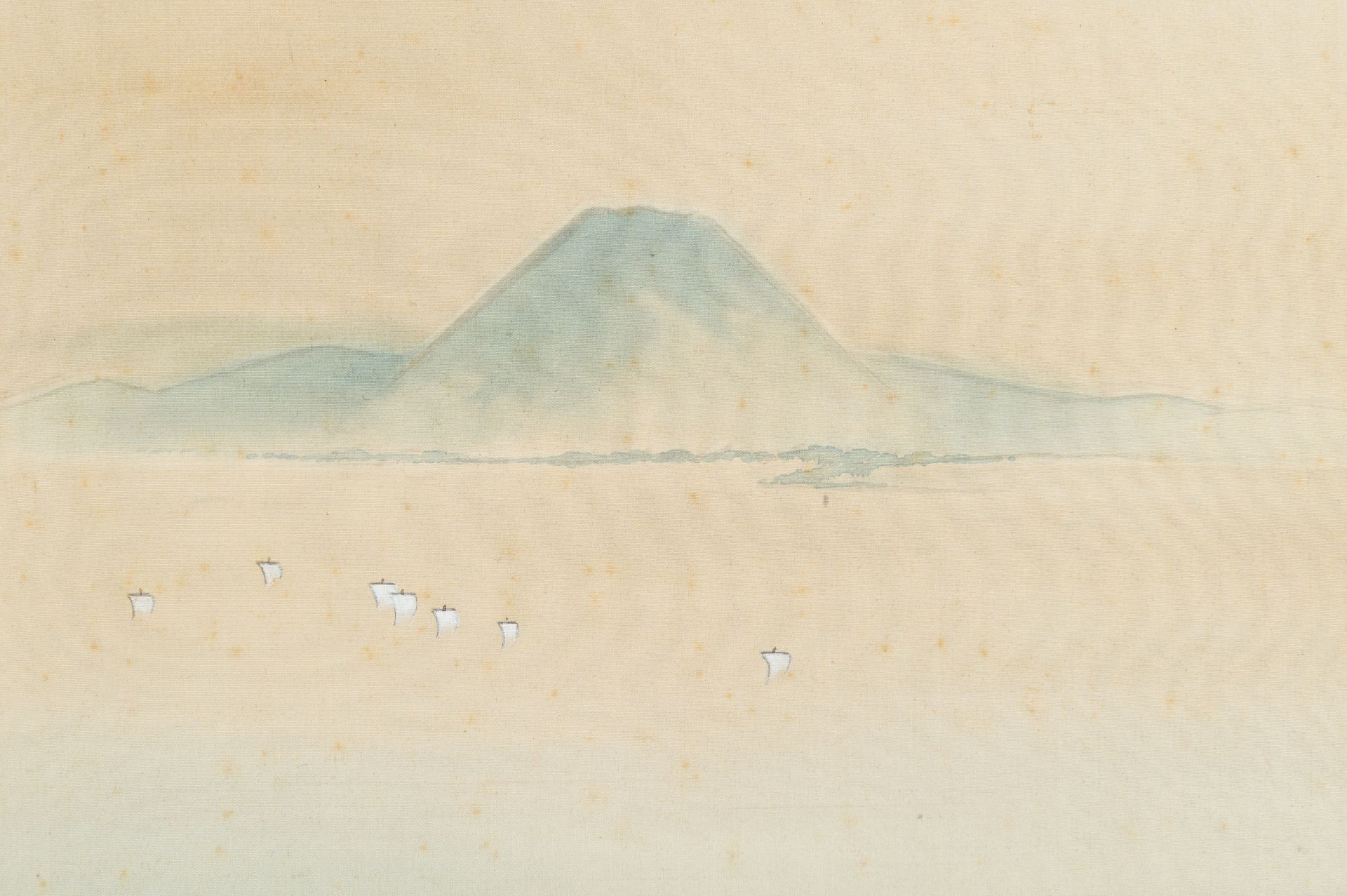 A SCROLL PAINTING DEPICTING A FARMER'S VILLAGE AND MOUNT FUJI - Image 6 of 12