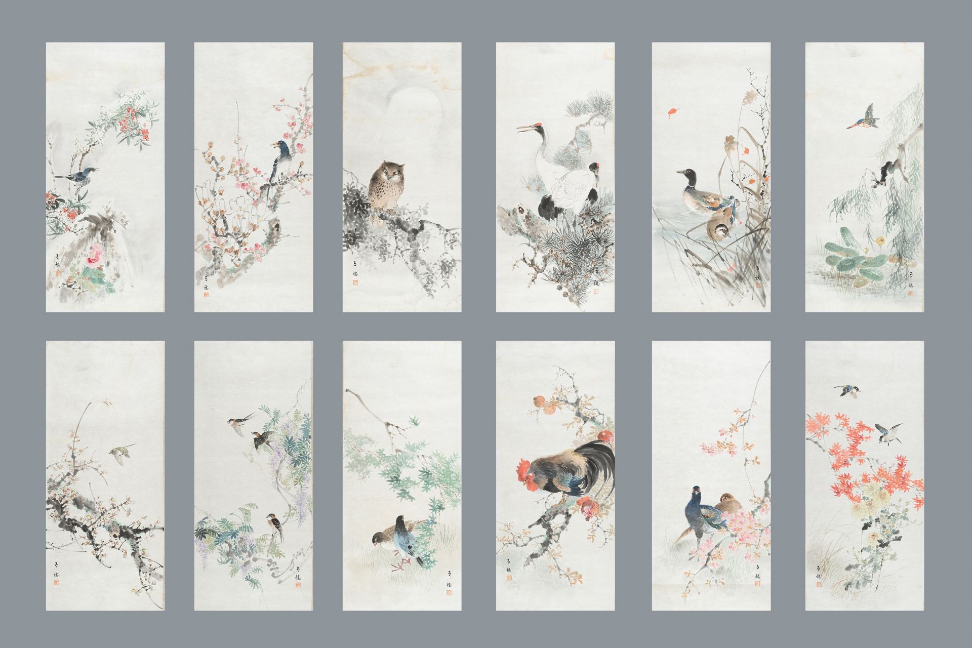 HIRAFUKU HYAKUSUI (1877-1933): TWELWE PAINTINGS OF BIRDS