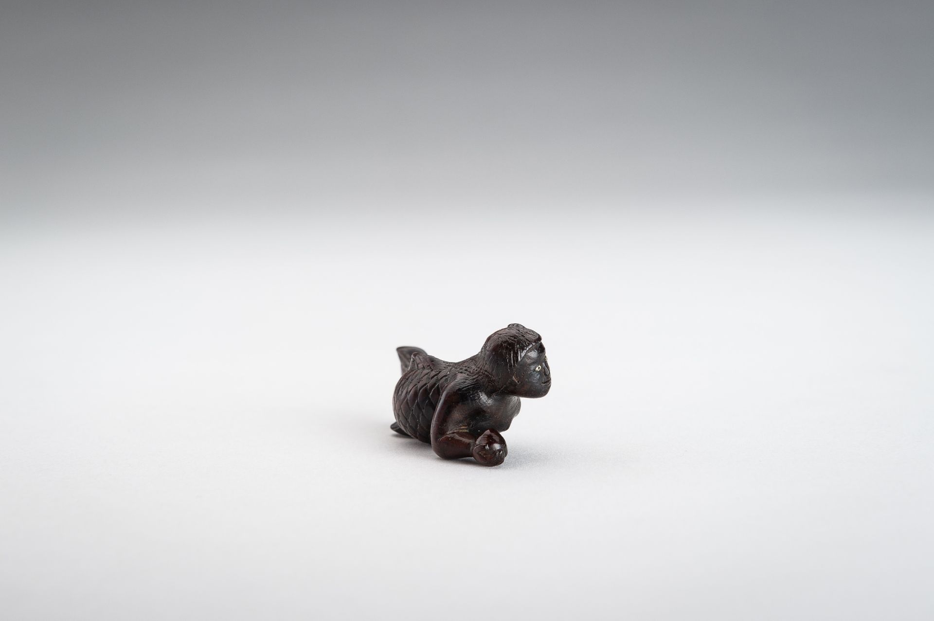 A WOOD NETSUKE OF A SWIMMING NINGYO (MERMAID) - Image 8 of 10