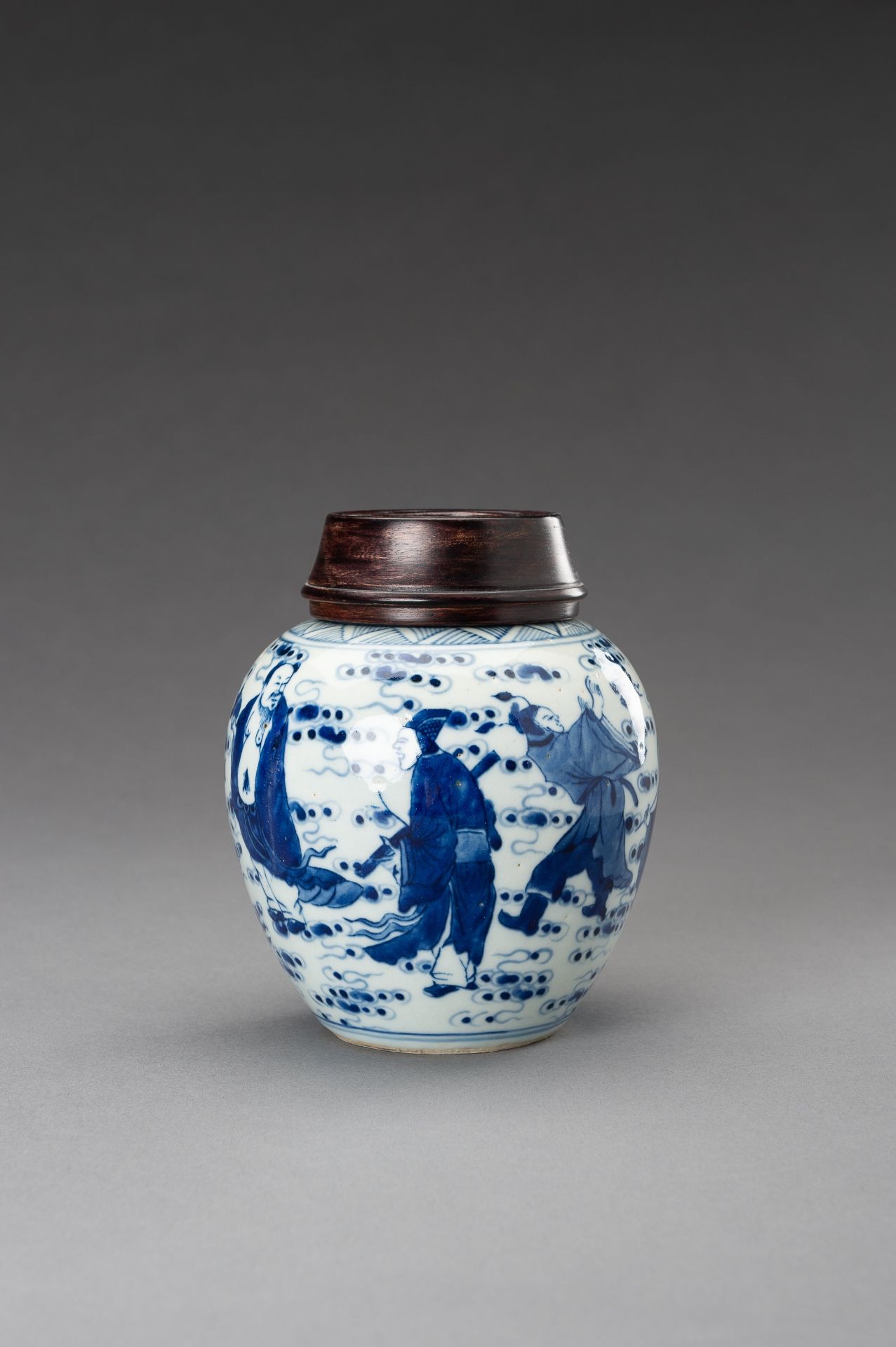 A BLUE AND WHITE 'EIGHT IMMORTALS' PORCELAIN GINGER JAR, 1930s - Image 3 of 13