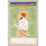 AN INDIAN MINIATURE PAINTING OF THE MUGHAL EMPEROR AURANGZEB, c. 1900s