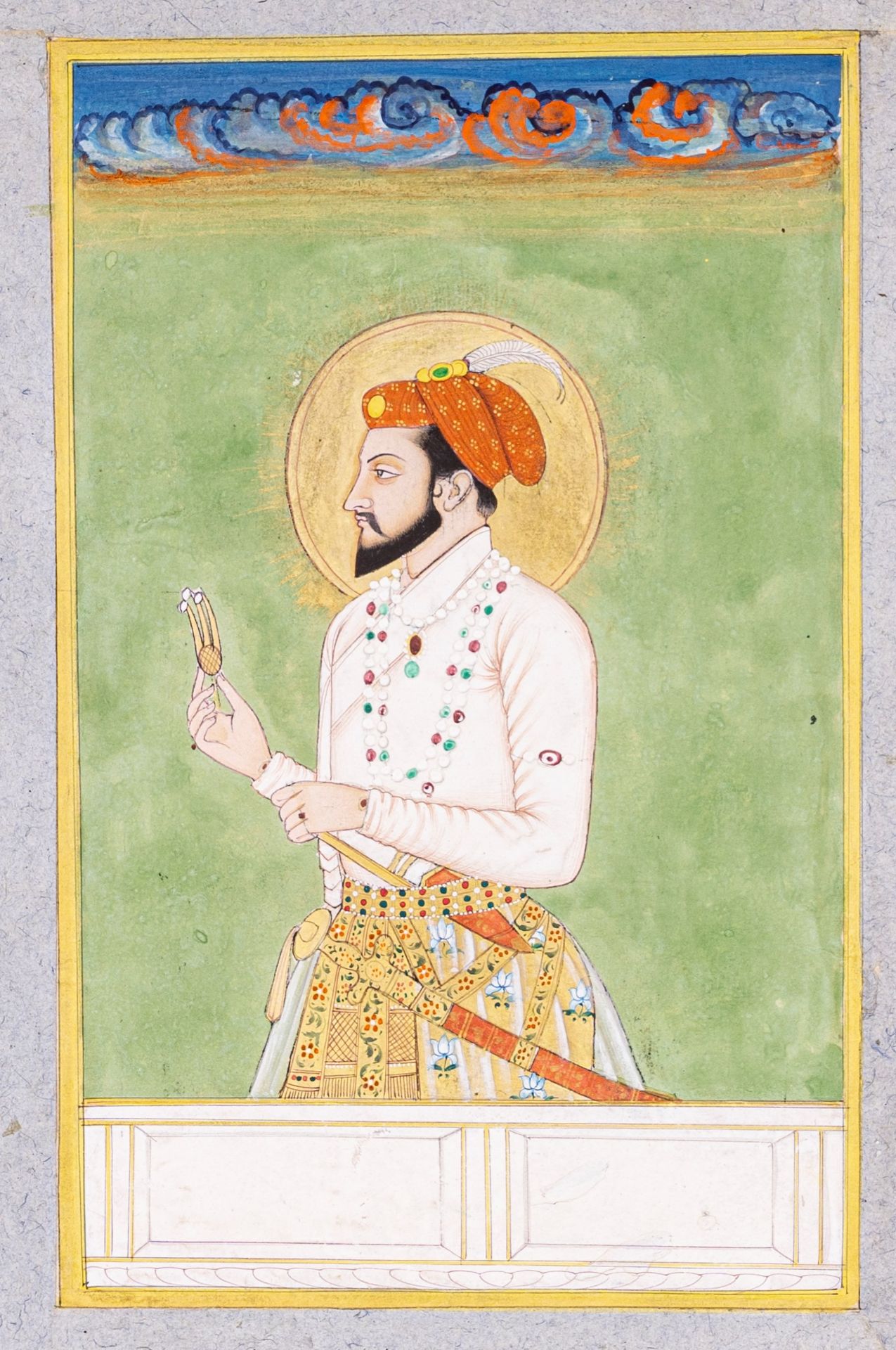 AN INDIAN MINIATURE PAINTING OF THE MUGHAL EMPEROR AURANGZEB, c. 1900s