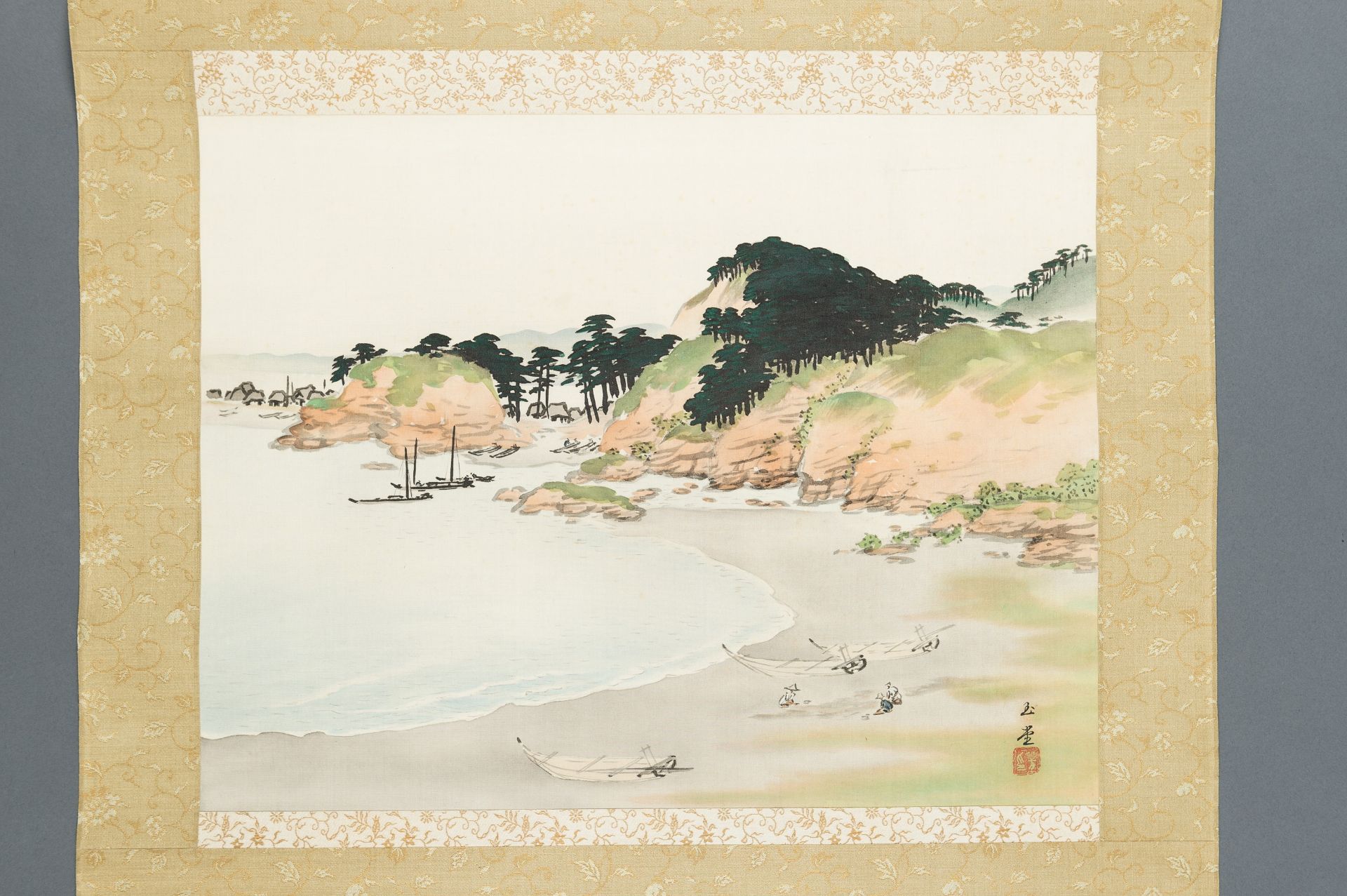 GYOKUDO KAWAI (1873-1957): A SCROLL PAINTING OF A SEASIDE LANDSCAPE - Image 3 of 16