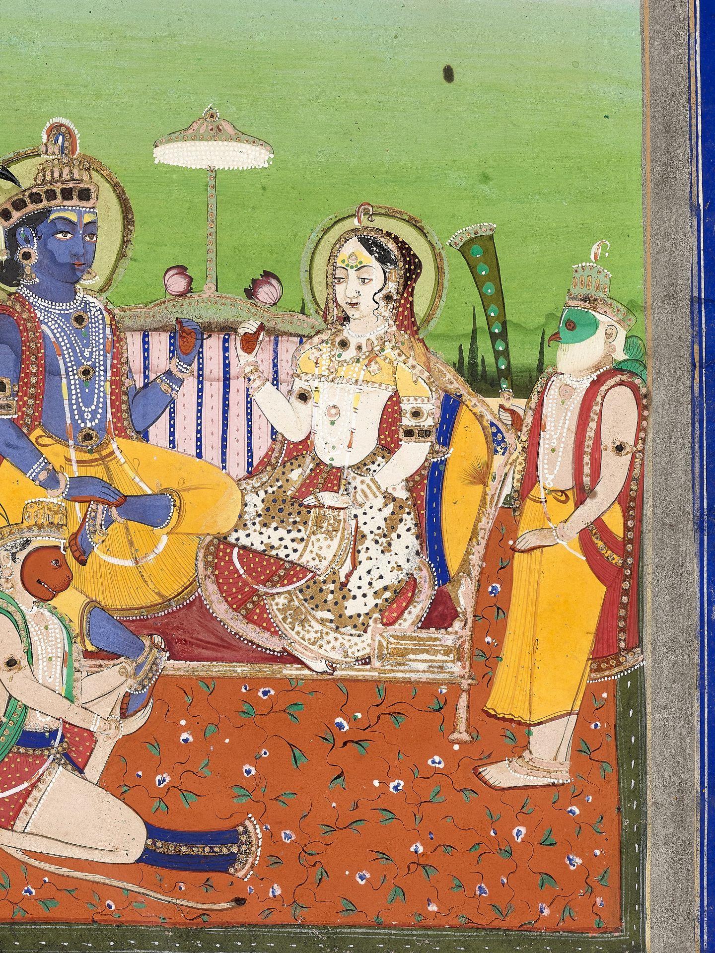 AN INDIAN MINIATURE PAINTING OF RAMA AND SITA ENTHRONED - Image 3 of 9