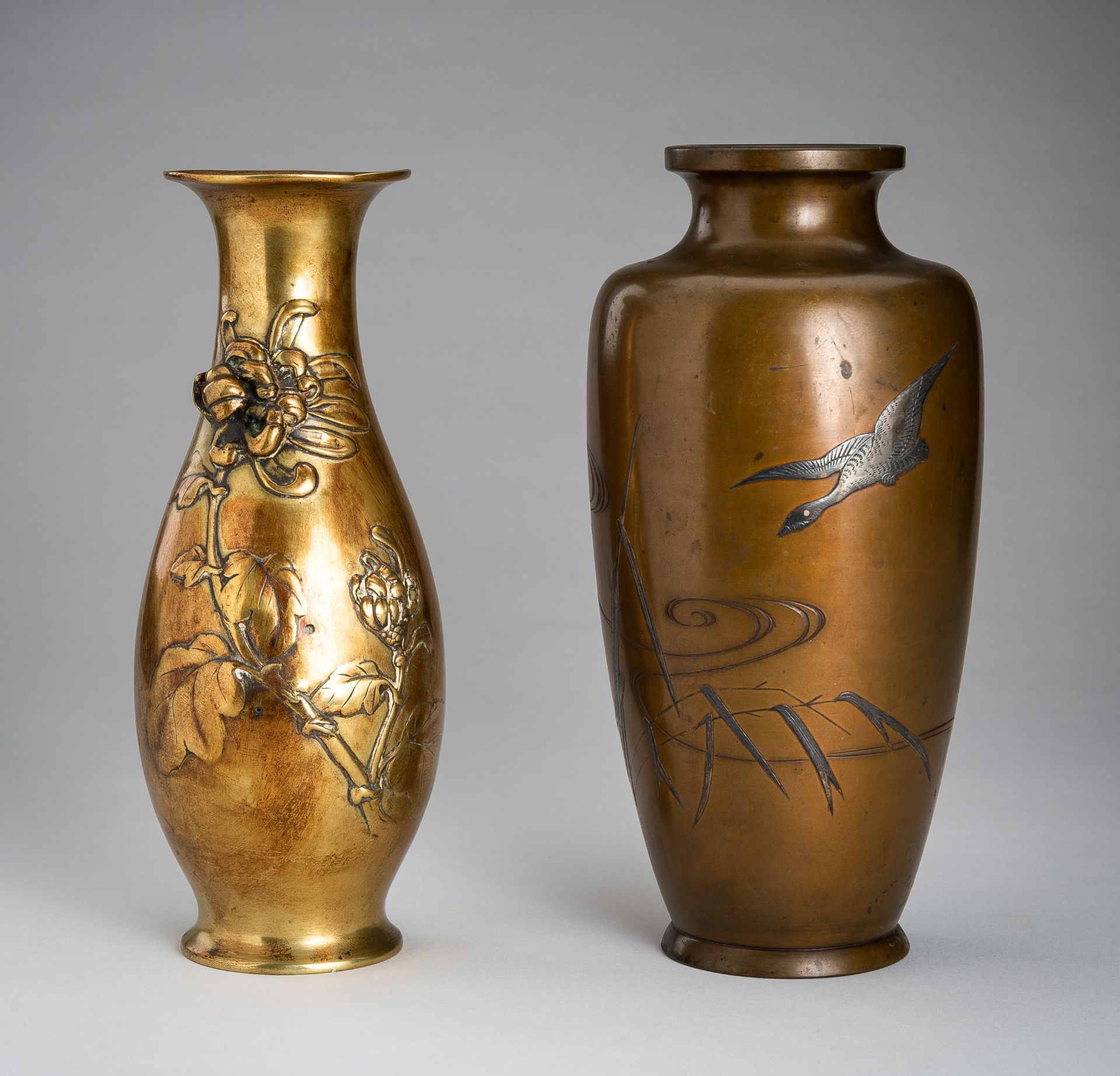 A LOT WITH TWO BRONZE VASES, MEIJI PERIOD