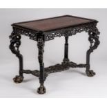 A LACQUERED HONGMU WOOD AND STONE CONSOLE TABLE, QING DYNASTY