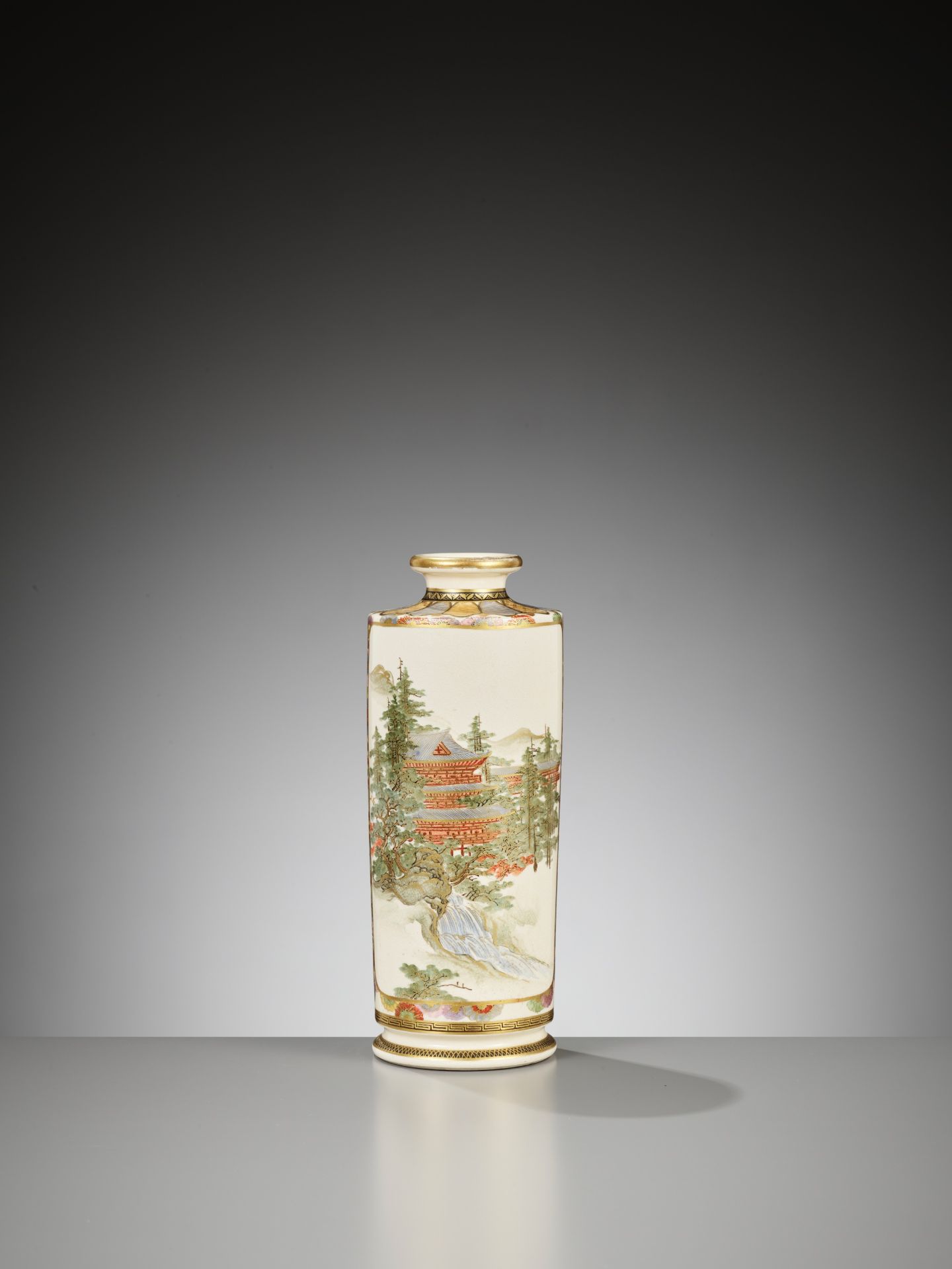 KOZAN: A SATSUMA CERAMIC VASE WITH TEMPLE SCENE - Image 2 of 9