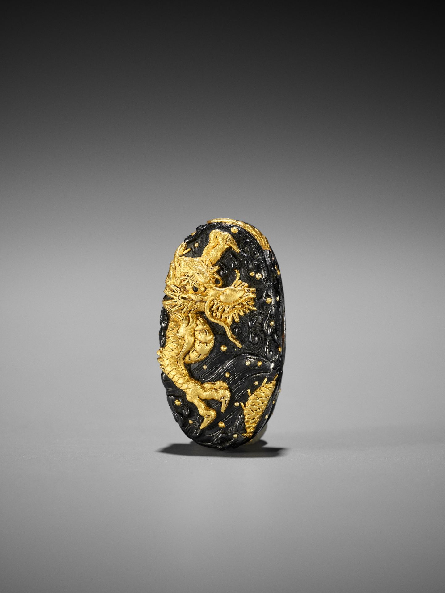 MASATOMO: A FINE SHAKUDO AND GOLD FUCHI AND KASHIRA WITH DRAGONS IN CRASHING WAVES - Image 5 of 7