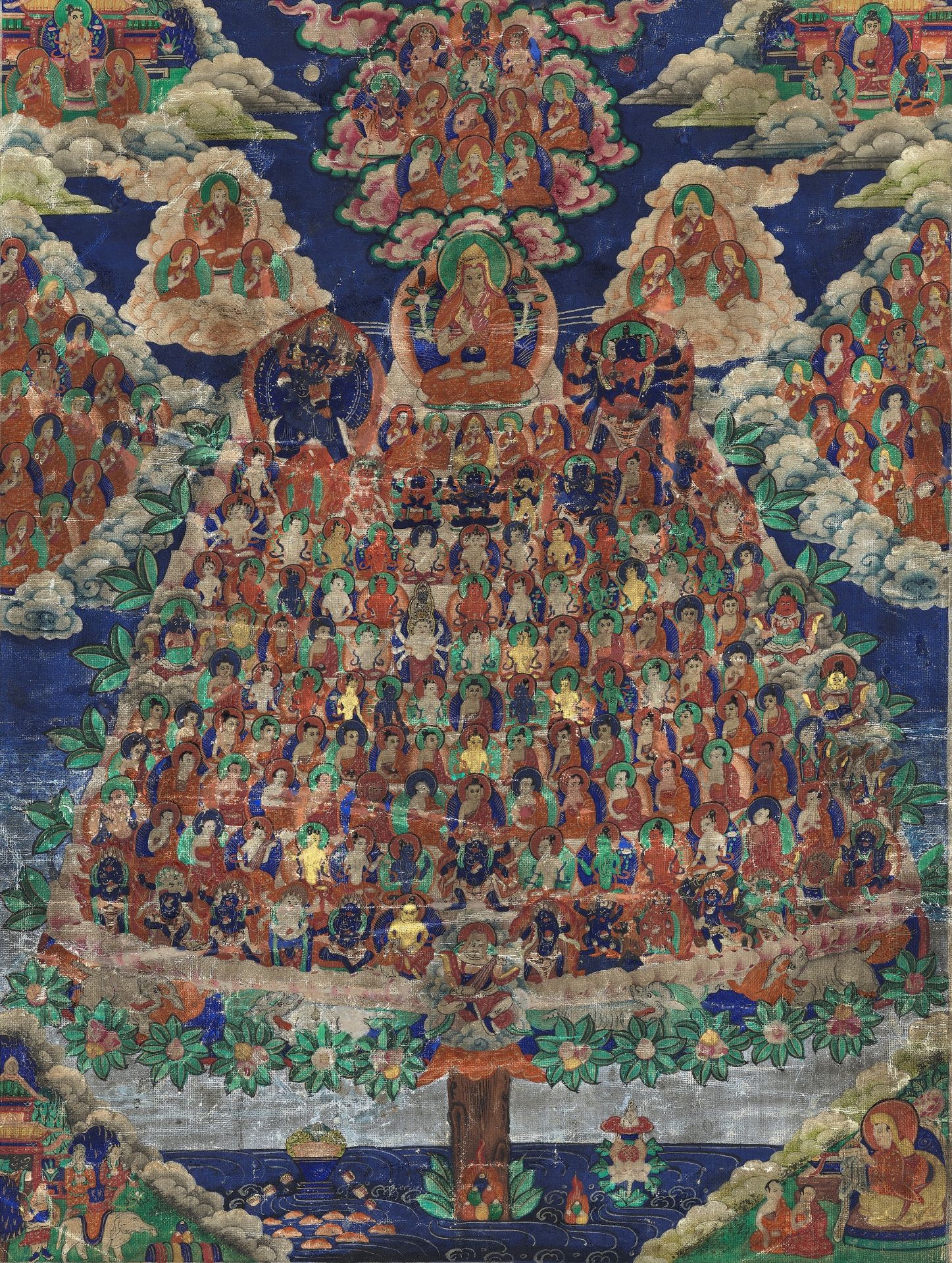 A THANGKA OF TSONGKHAPA AND THE GELUGPA REFUGE TREE, 19TH CENTURY