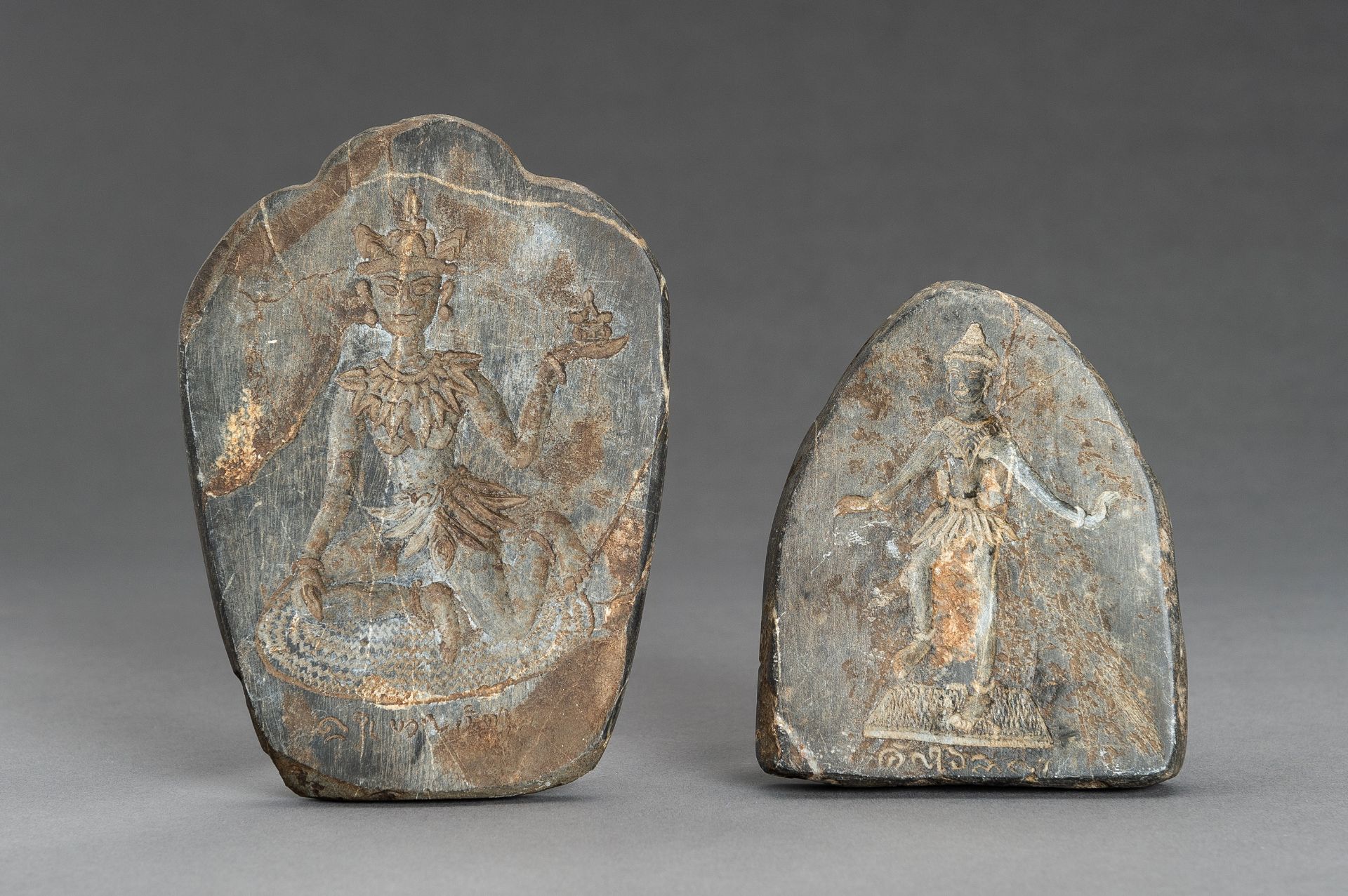 A SET OF TWO LARGE BURMESE LIMESTONE SEALS