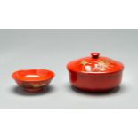 A RED LACQUER NIMONO WAN (BOWL WITH COVER) AND A SMALL KOBACHI (DISH)