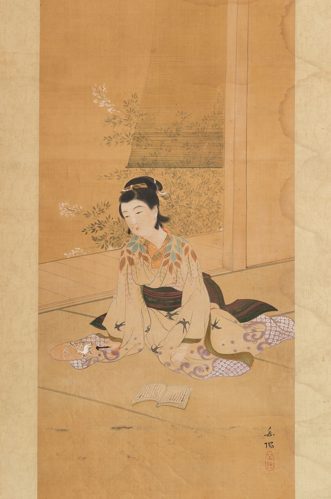 A SCROLL PAINTING DEPICTING A LADY, MEIJI - Image 6 of 8