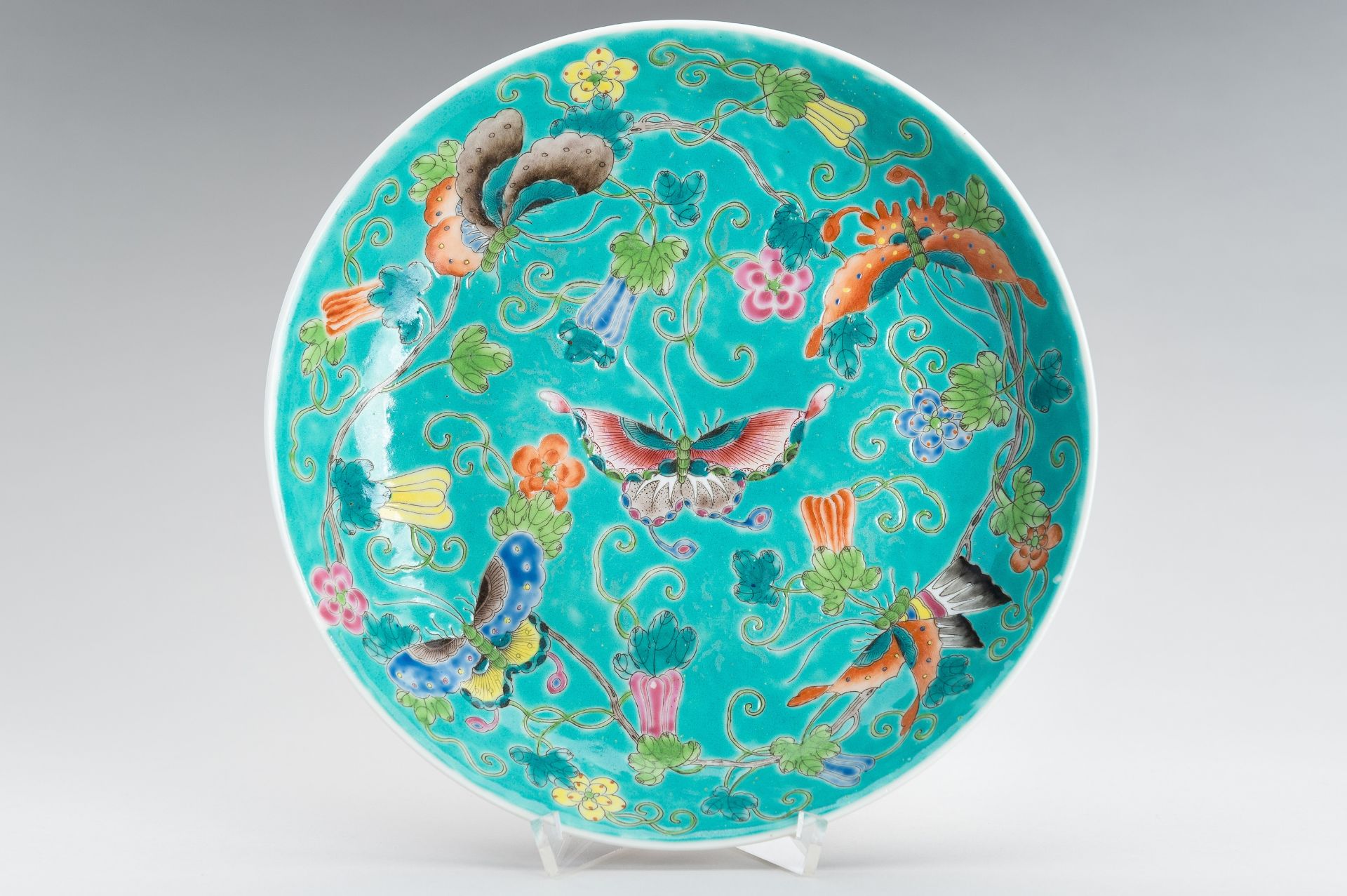 A TURQUOISE GROUND 'BUTTERFLIES' PORCELAIN DISH, GUANGXU MARK AND PERIOD