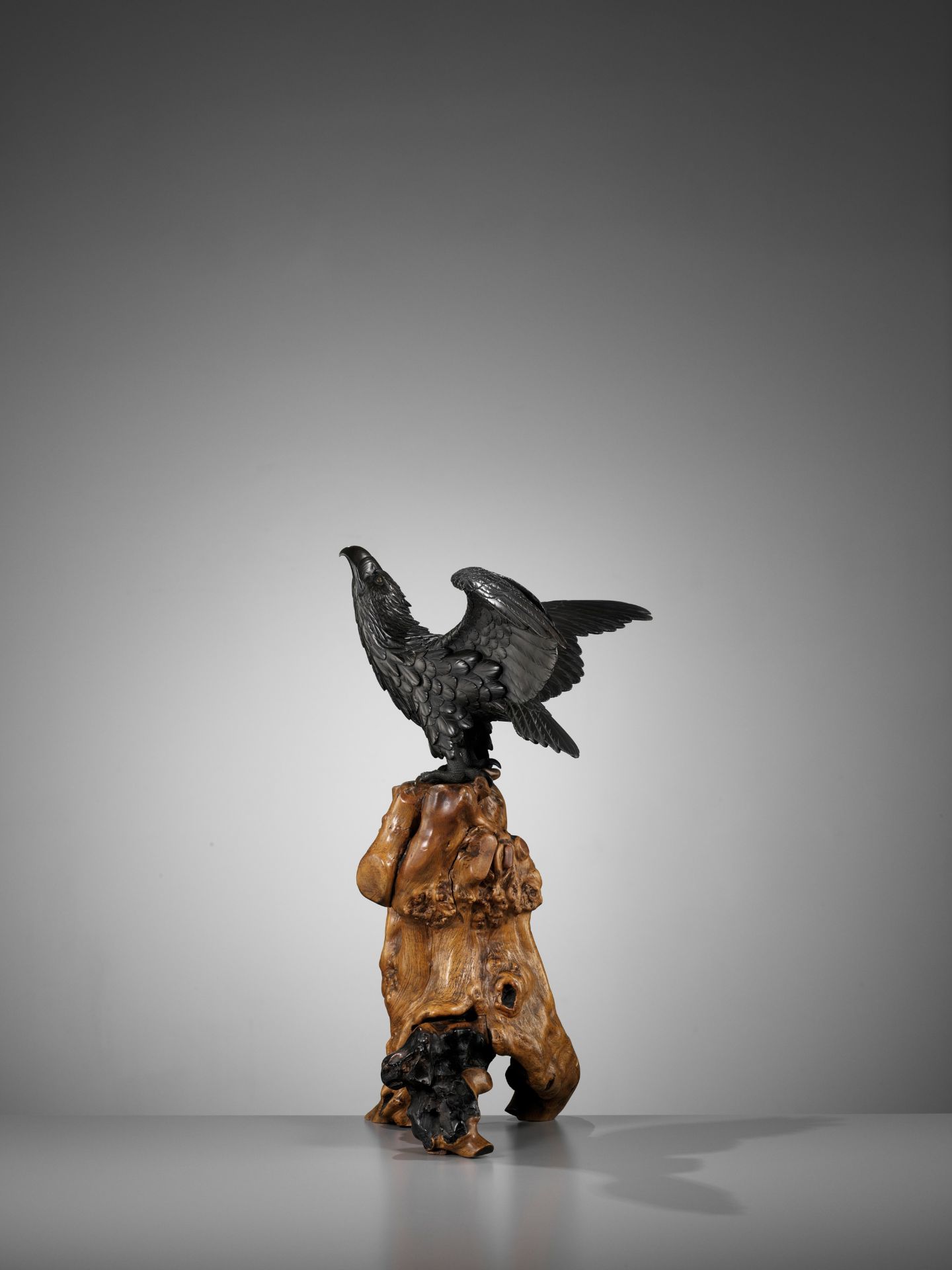 AKASOFU GYOKKO: AN IMPRESSIVE AND RARE BRONZE OKIMONO OF AN ASCENDING EAGLE - Image 8 of 18