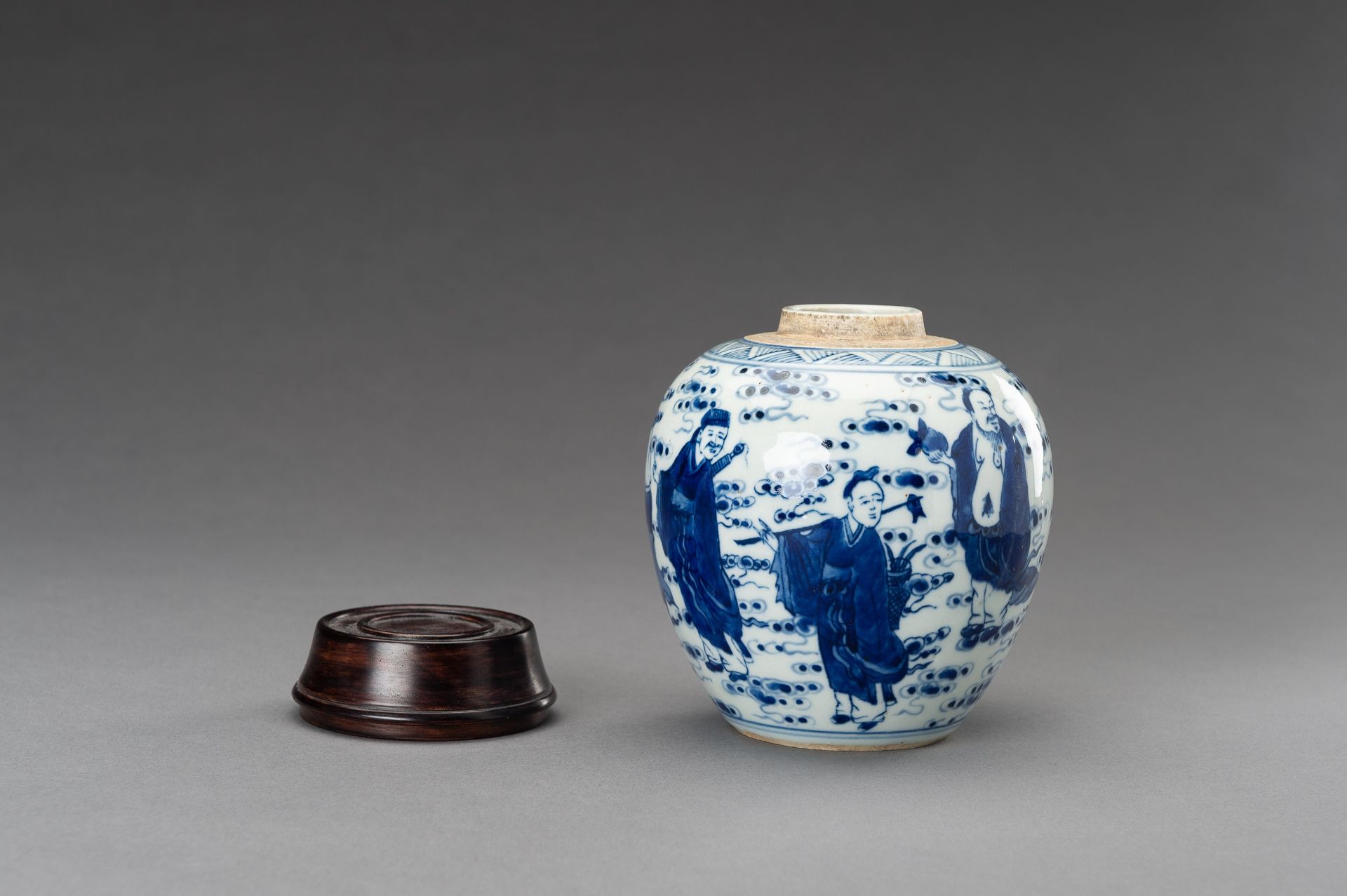 A BLUE AND WHITE 'EIGHT IMMORTALS' PORCELAIN GINGER JAR, 1930s - Image 8 of 13