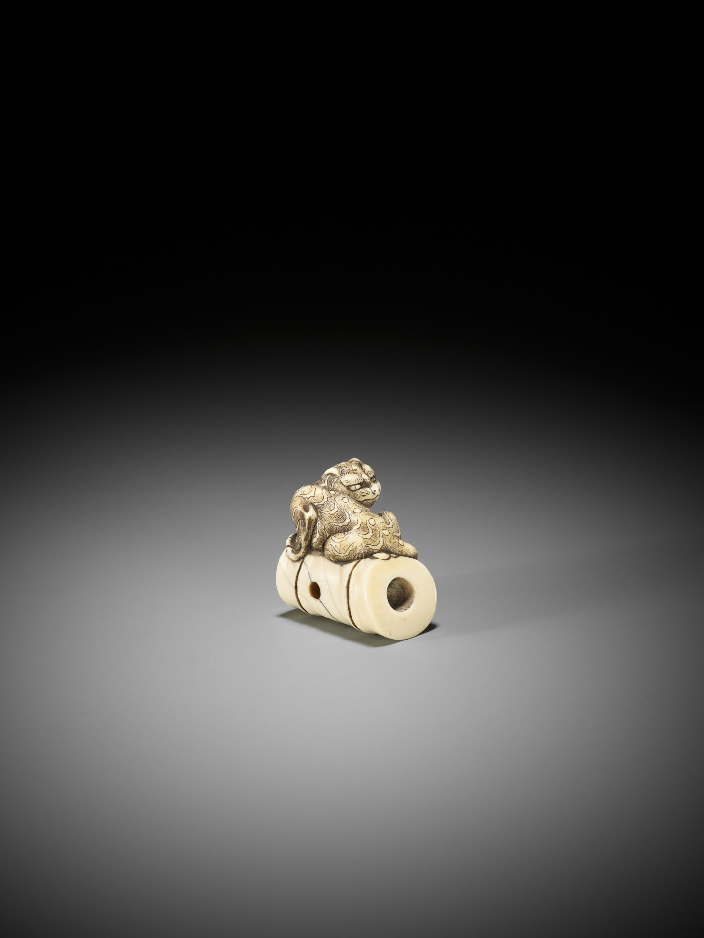 A FINE OSAKA SCHOOL IVORY NETSUKE OF A TIGER ON BAMBOO - Bild 8 aus 13