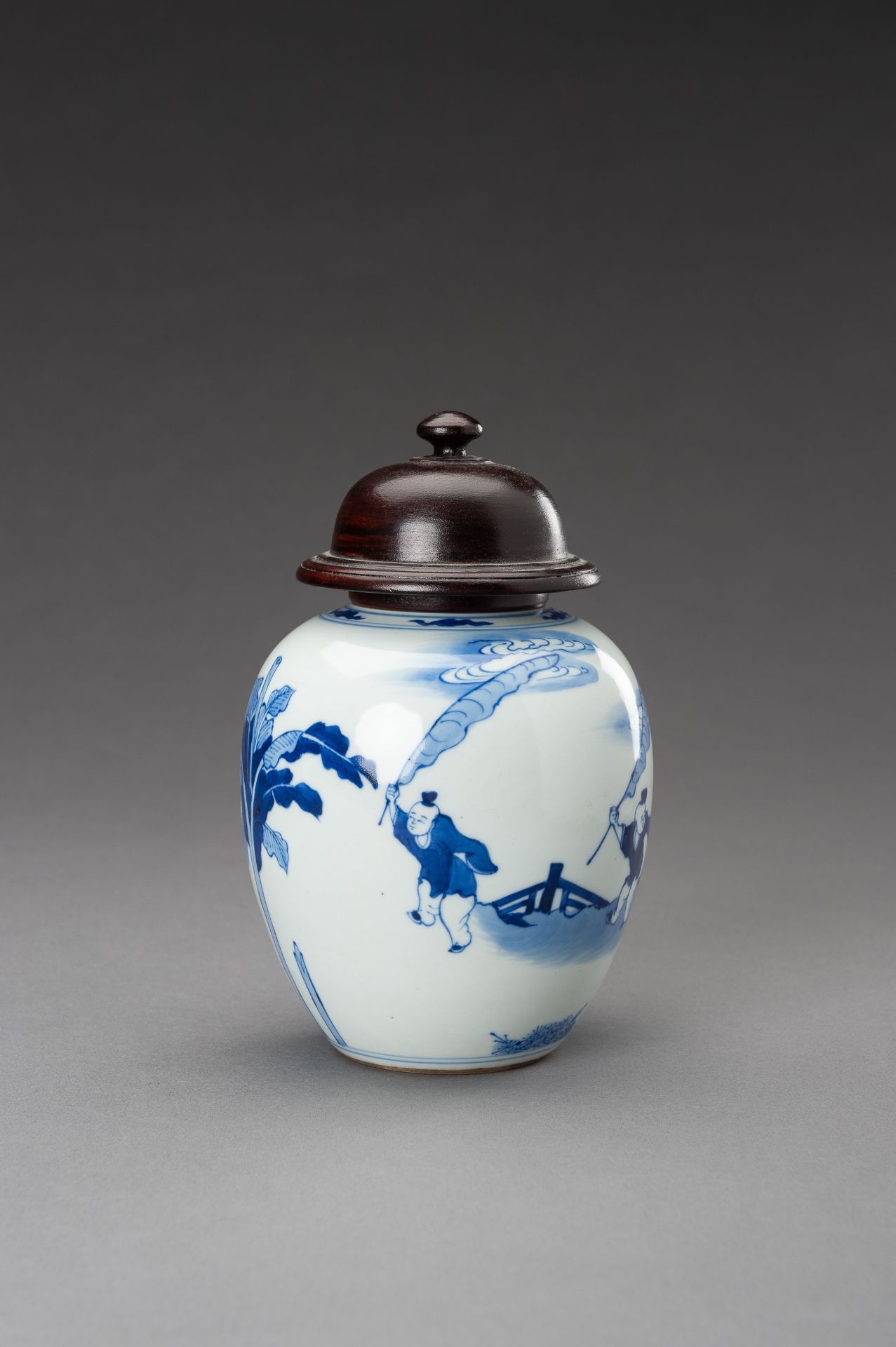 A BLUE AND WHITE 'WARRIOR RIDING A QILIN' PORCELAIN GINGER JAR, 1930s - Image 4 of 14