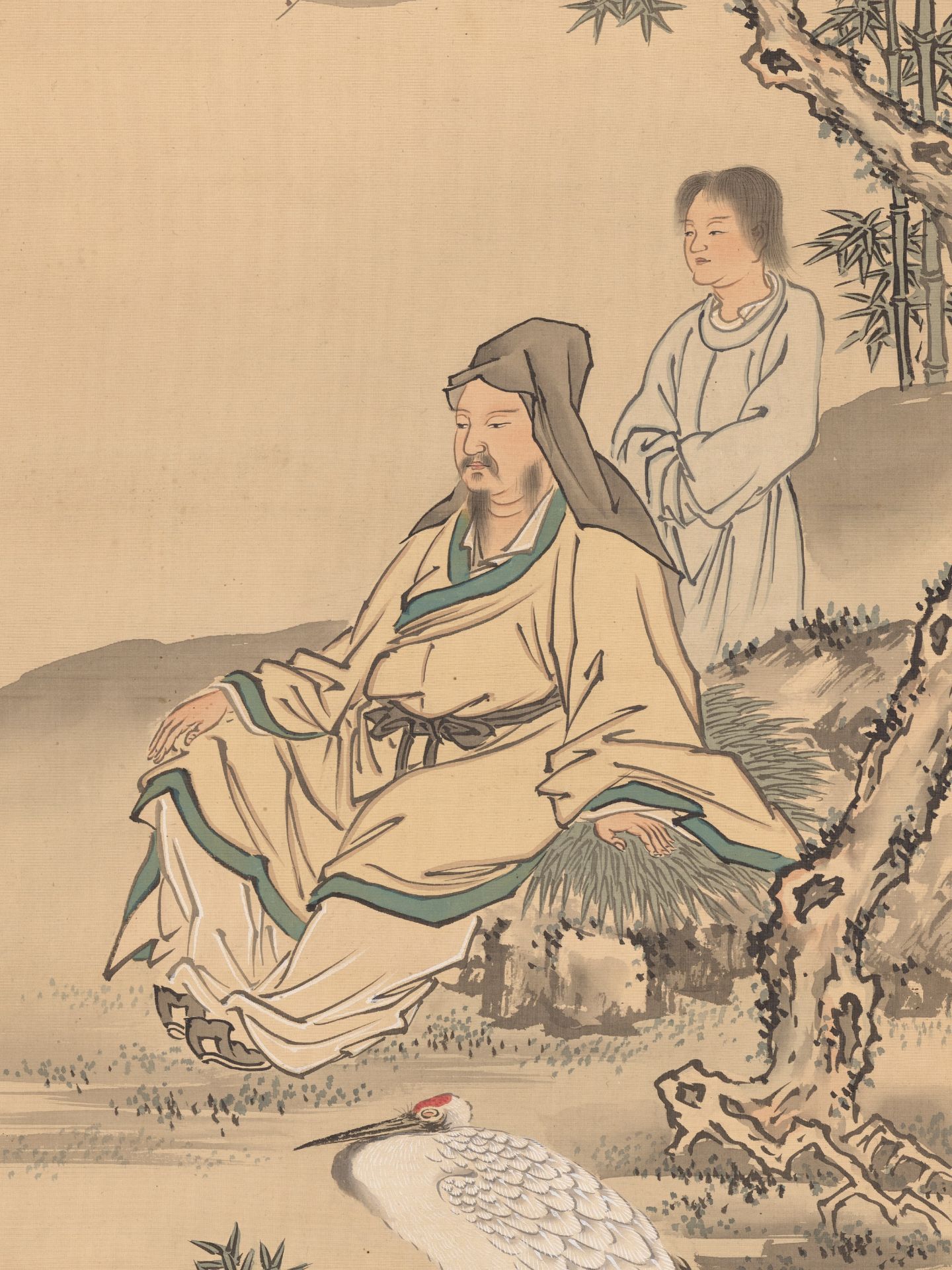 SAKUMA TETSUEN: A SCROLL PAINTING OF A SAGE WITH ATTENDANT AND CRANE