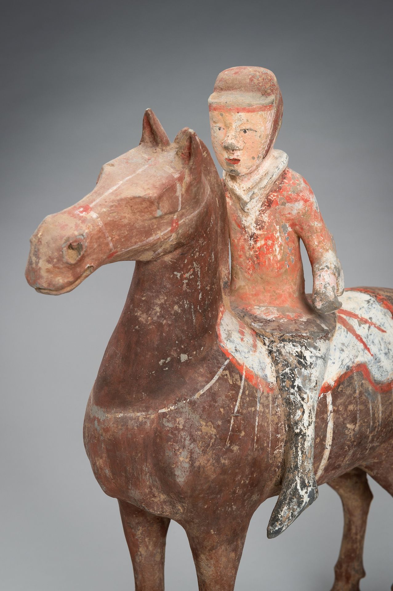 A POTTERY FIGURE OF AN EQUESTRIAN, HAN DYNASTY - Image 3 of 13