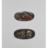 A PAIR OF FINE KANAMONO (POUCH FITTINGS) DEPICTING OKAME AND A NIO SCULPTOR