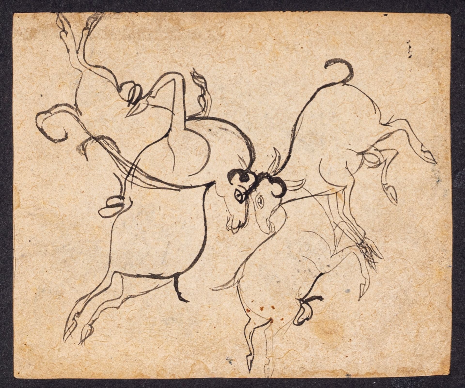 AN INDIAN MINIATURE PAINTING OF RAMS AND A RABBIT, 19th CENTURY