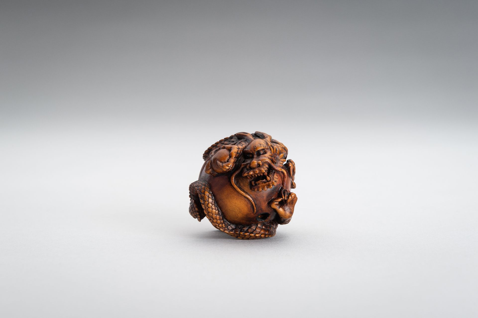 TOMOMASA: A BOXWOOD NETSUKE OF A COILED DRAGON - Image 11 of 15