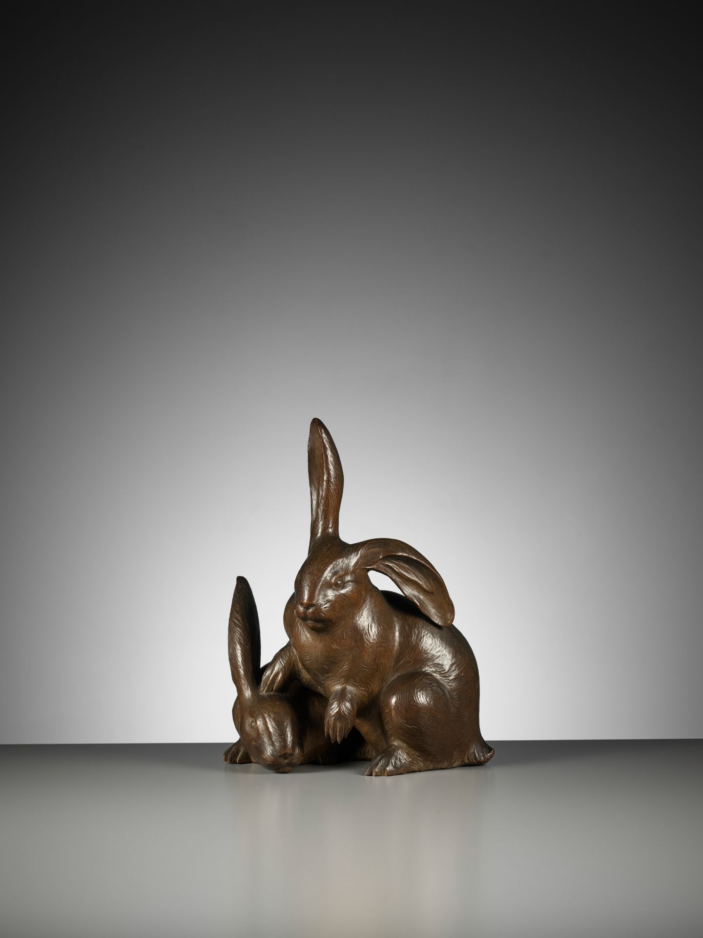 HIROYUKI: A FINE BOXWOOD OKIMONO OF LONG-EARED HARES - Image 3 of 13